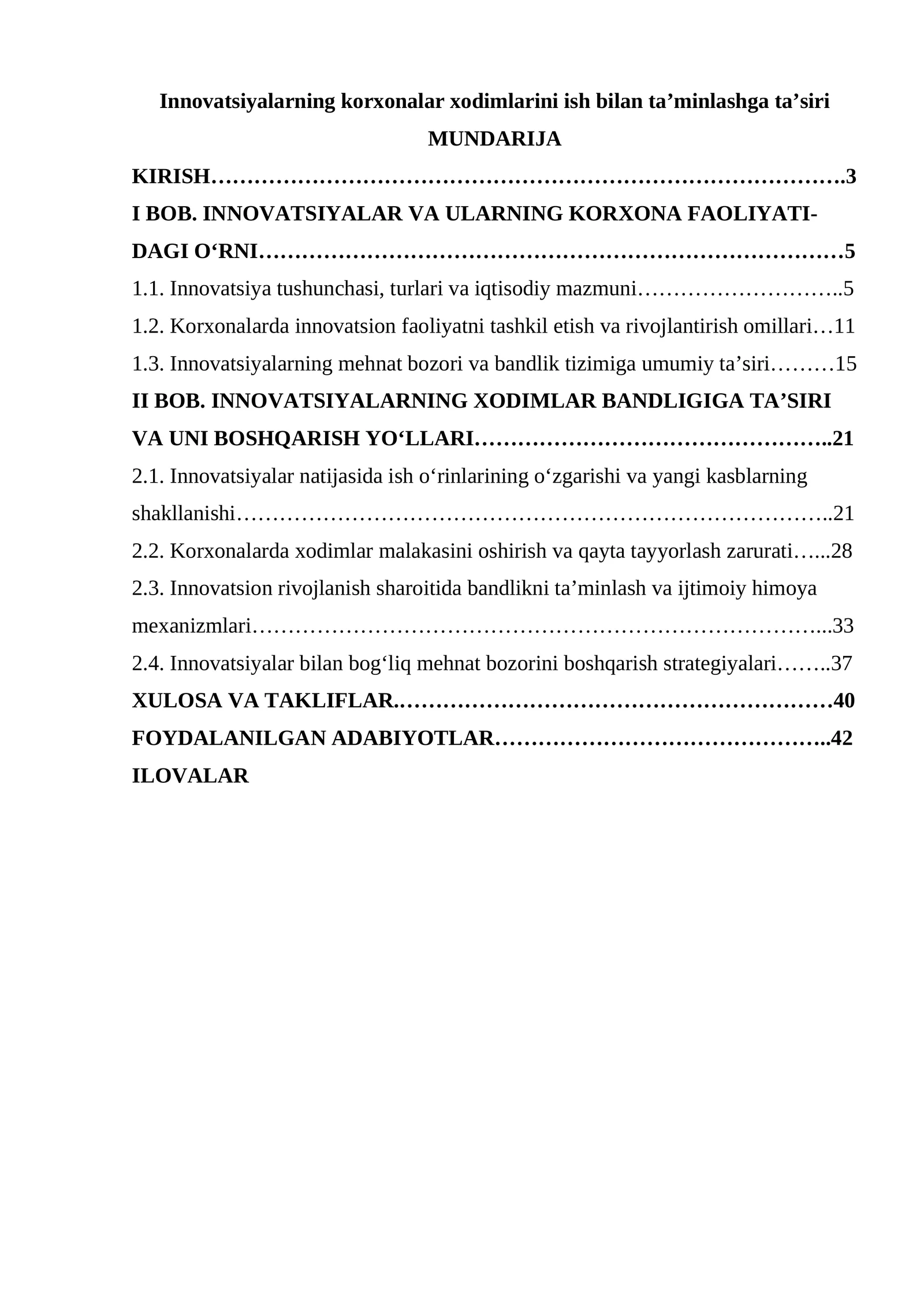 Innovatsiyalarning korxonalar xodimlarini ish bilan ta’minlashga ta’siri