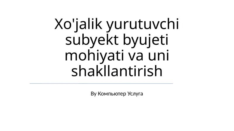 Xo'jalik yurutuvchi subyekt byujeti mohiyati va uni shakllantirish