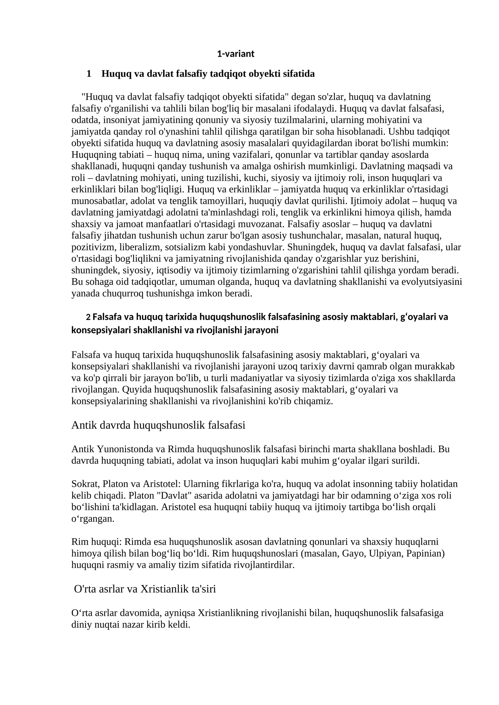 Huquq va davlat falsafiy tadqiqot obyekti sifatida
