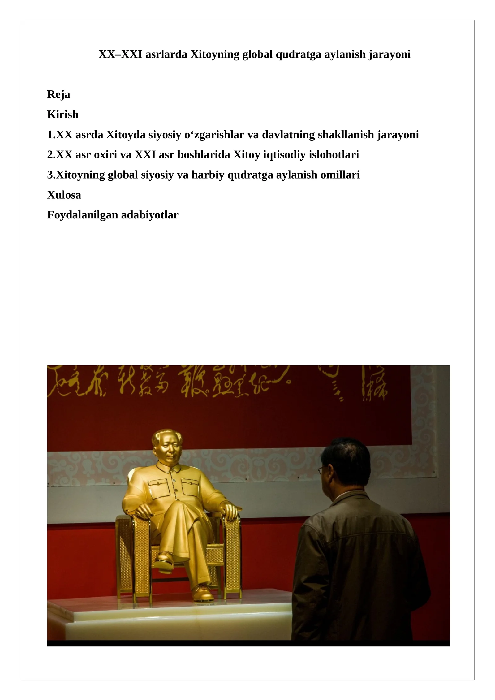 XX–XXI asrlarda Xitoyning global qudratga aylanish jarayoni