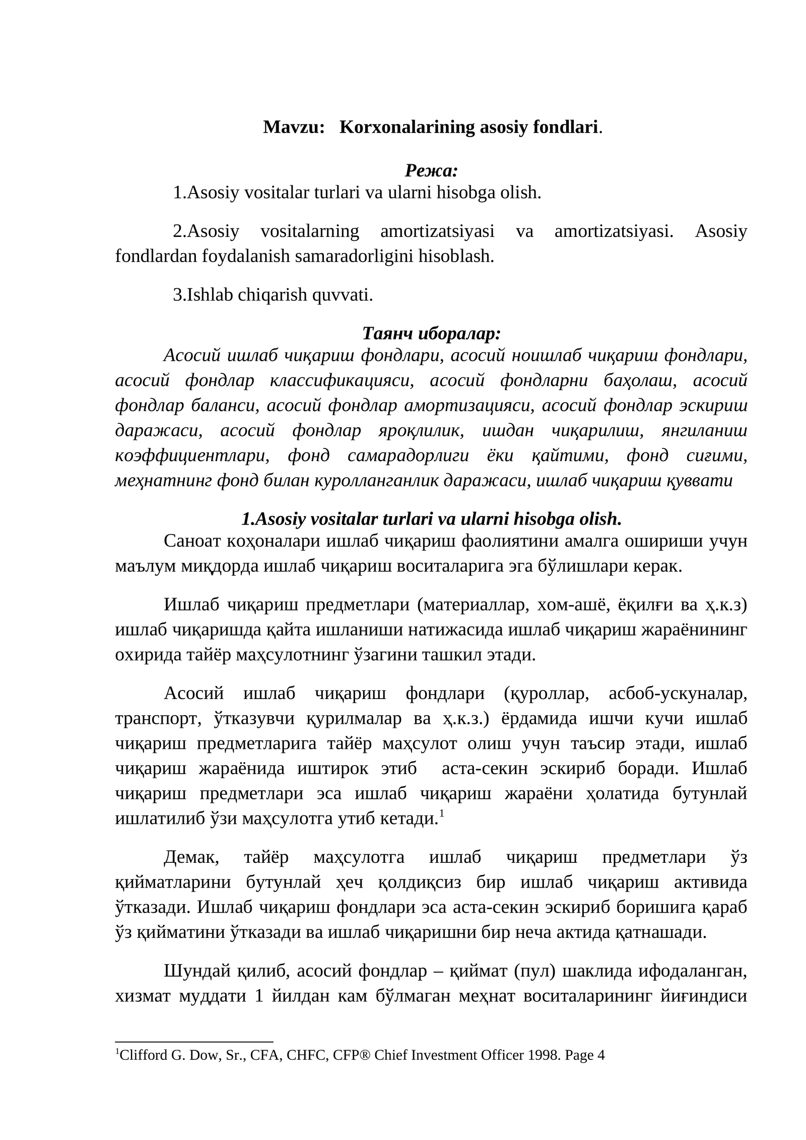 Korxonalarining asosiy fondlari