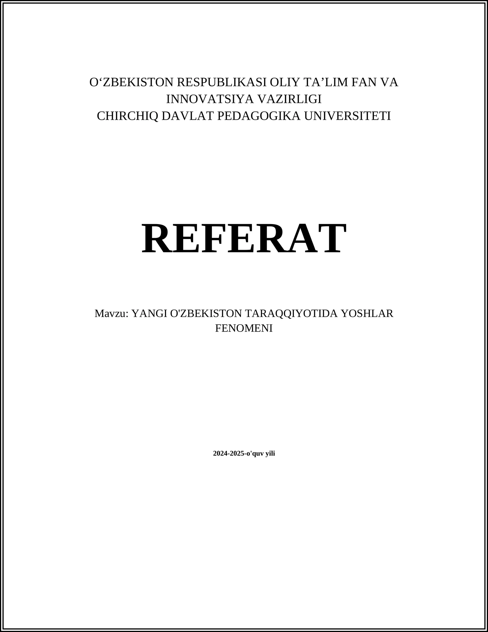 YANGI O'ZBEKISTON TARAQQIYOTIDA YOSHLAR FENOMENI