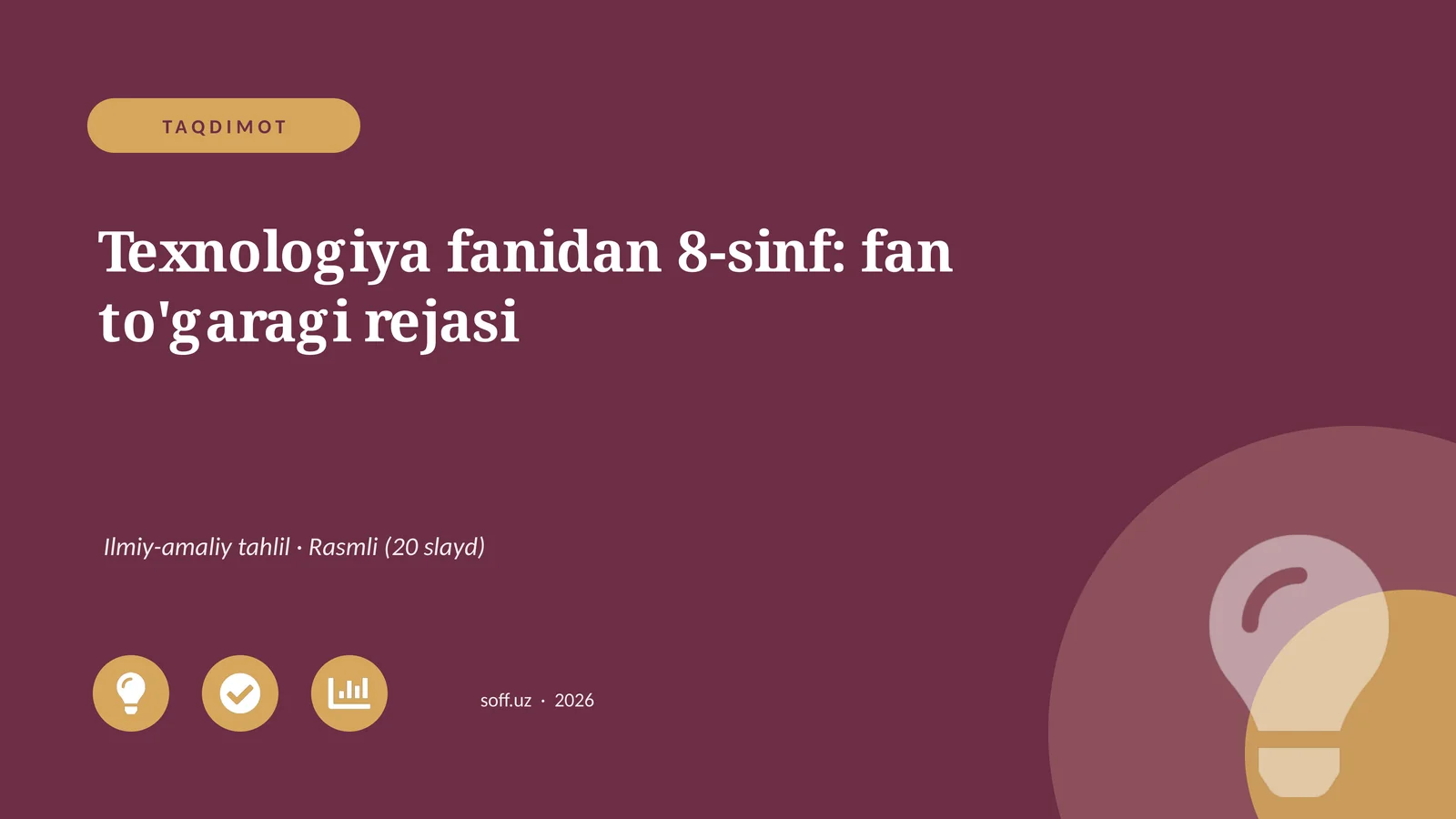 8-sinf: fan to'garagi rejasi