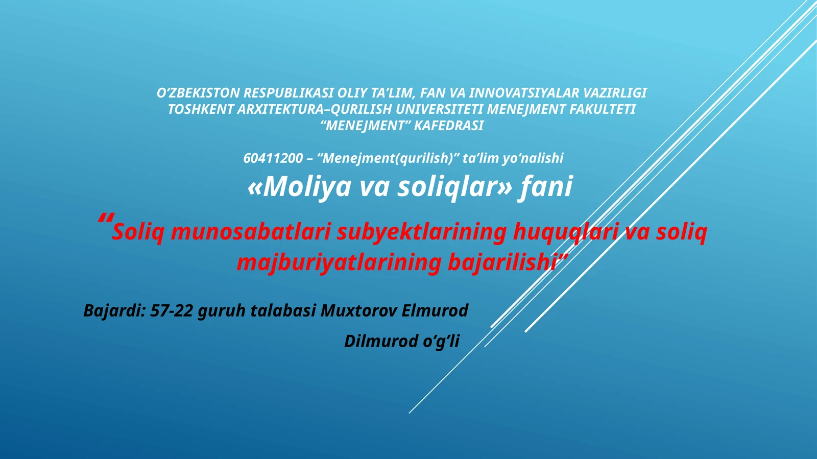 Soliqmunosabatlarisubyektlarininghuquqlarivasoliqmajburiyatlariningbajarilishi