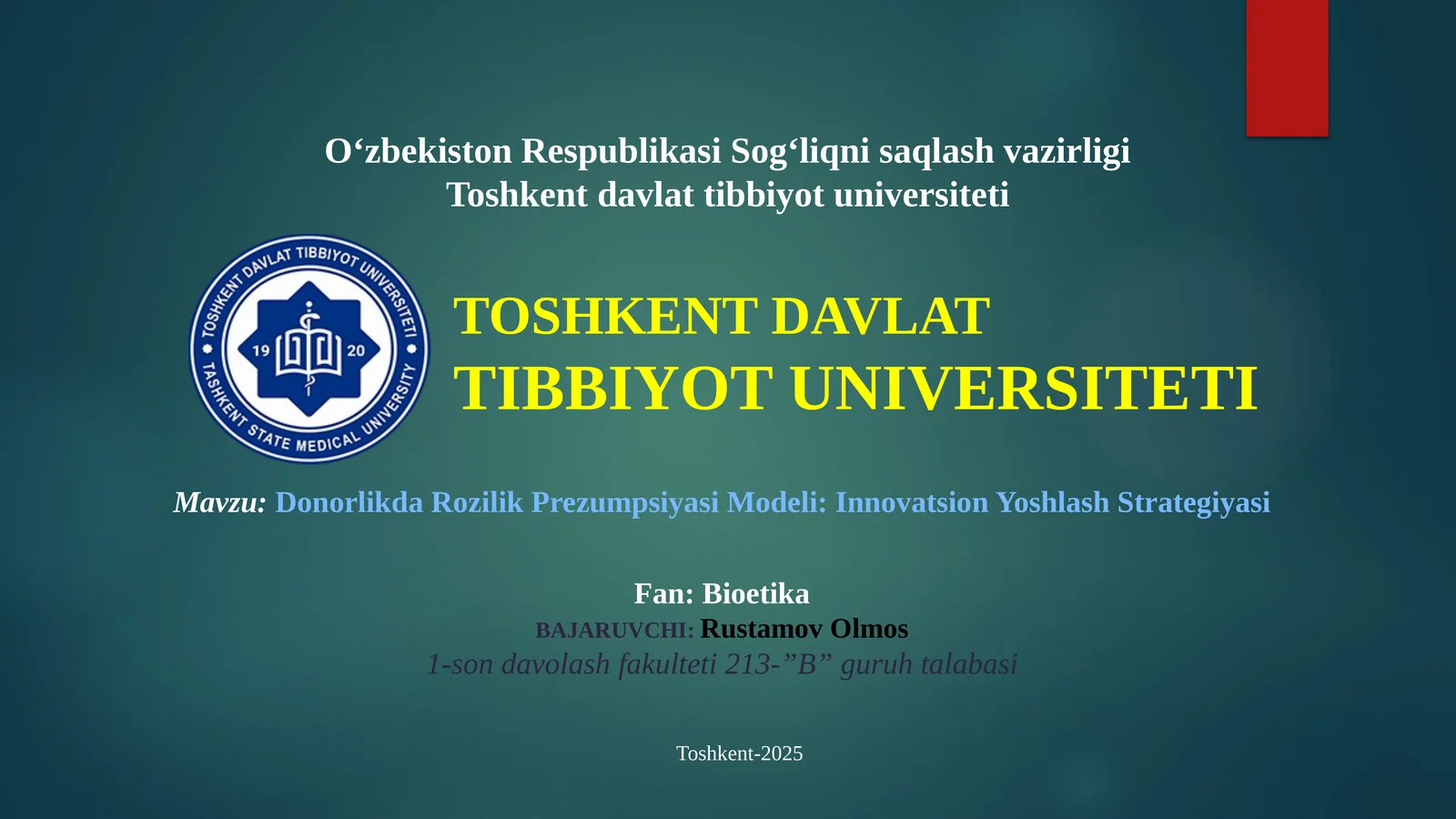 Donorlikda Rozilik Prezumpsiyasi Modeli: Innovatsion Yoshlash Strategiyasi
