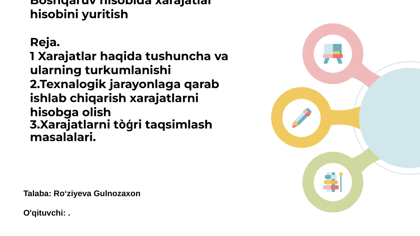 Xarajatlar Tushunchasi va Tasnifi