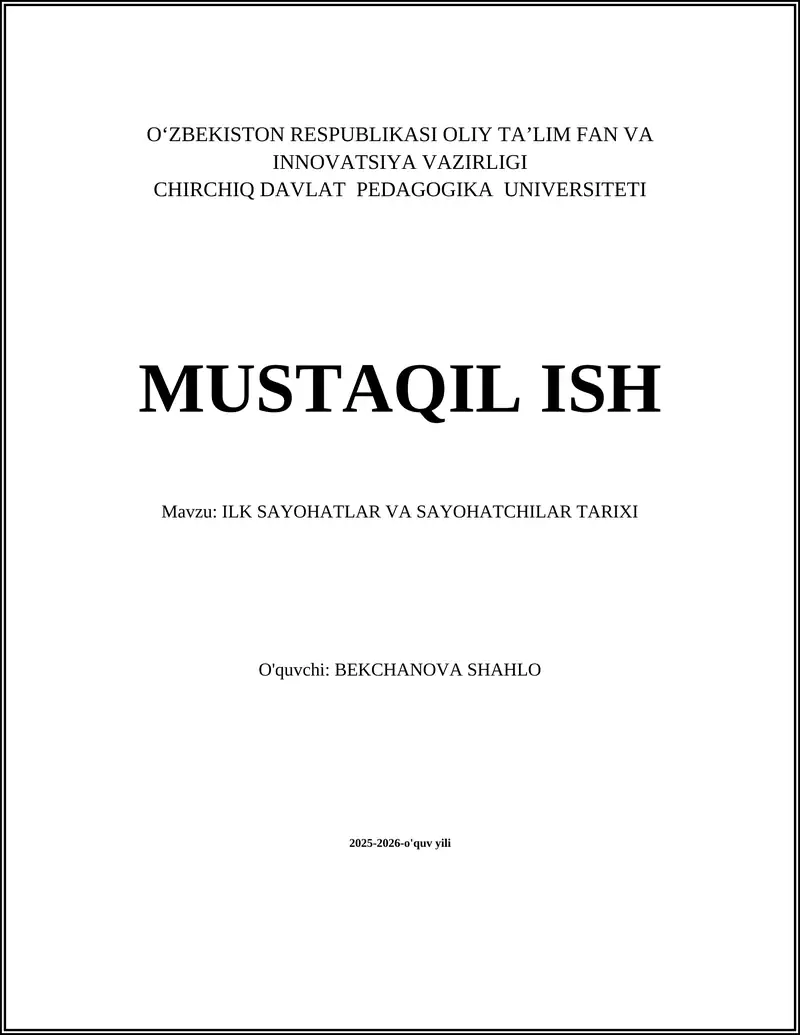 ILK SAYOHATLAR VA SAYOHATCHILAR TARIXI