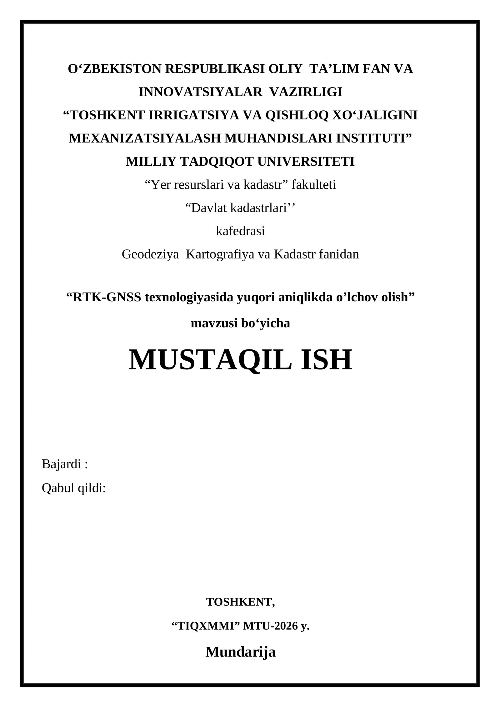 RTK-GNSS texnologiyasida yuqori aniqlikda o’lchov olish