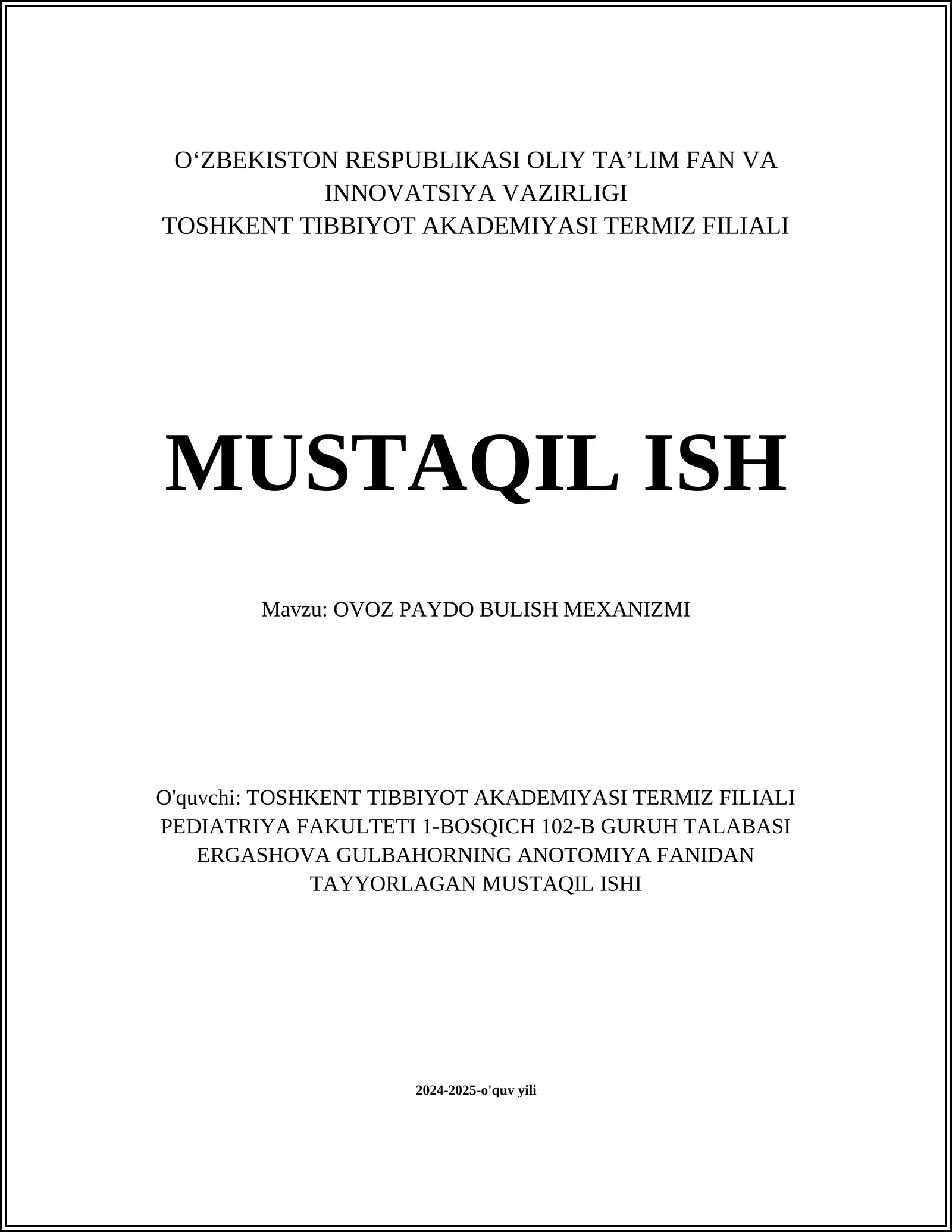 OVOZ PAYDO BULISH MEXANIZMI