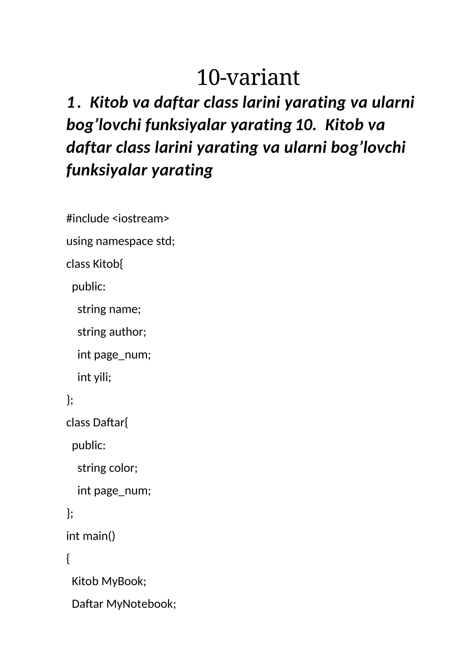 Kitob va Daftar sinfi