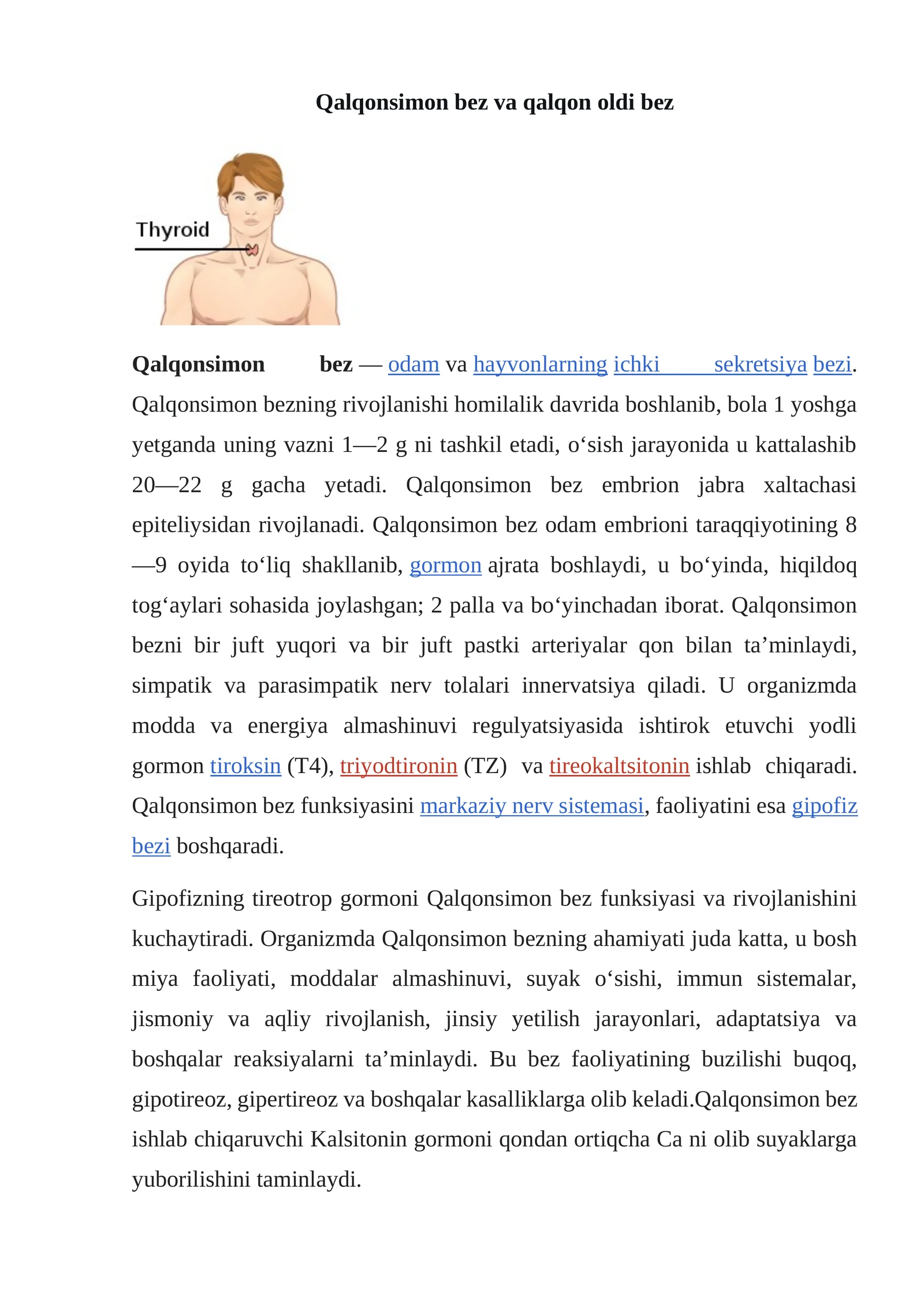 Qalqonsimon bez va qalqon oldi bez