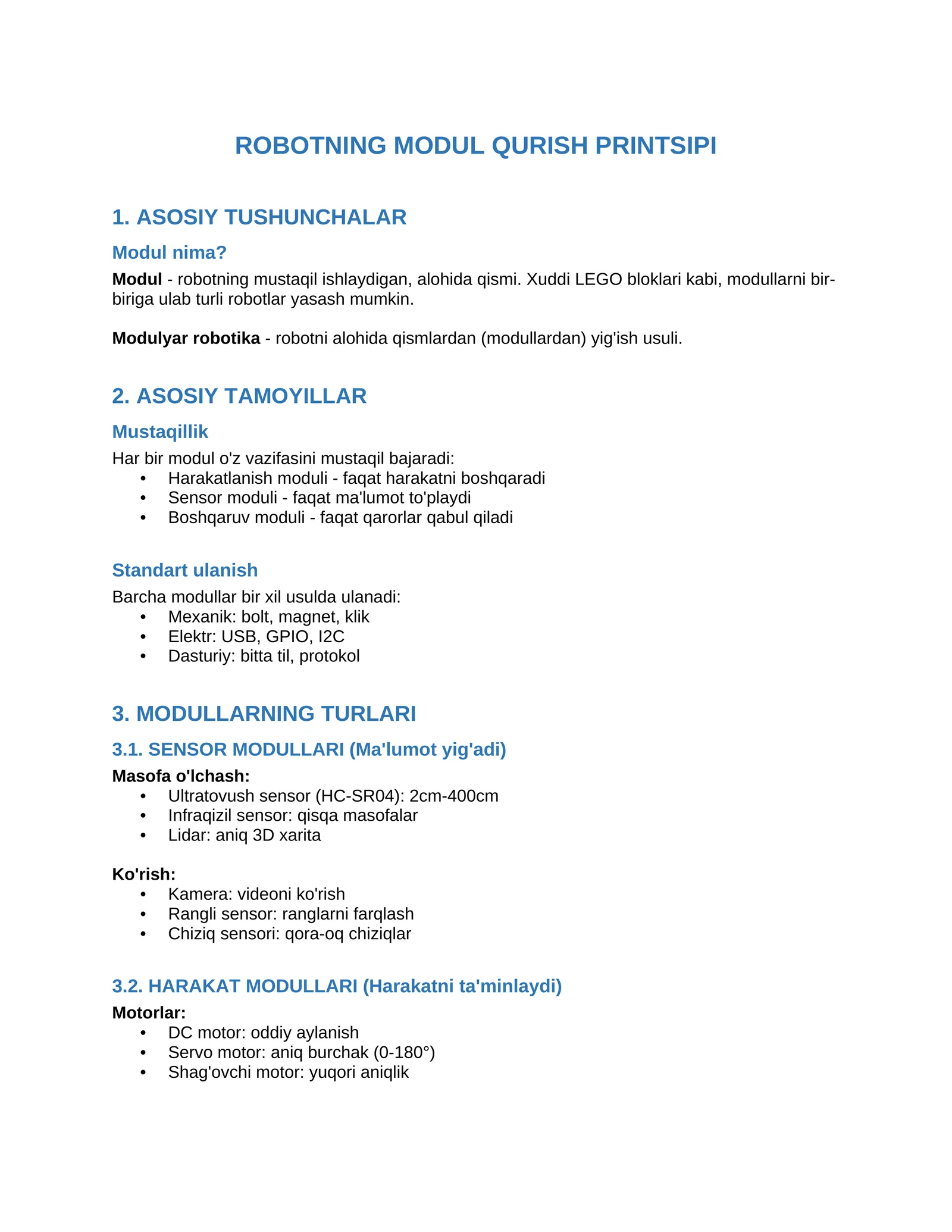 ROBOTNING MODUL QURISH PRINTSIPI