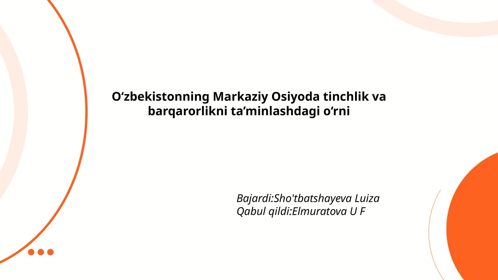 Markaziy Osiyoda Tinclik va Barqarorlik Strategiyalari