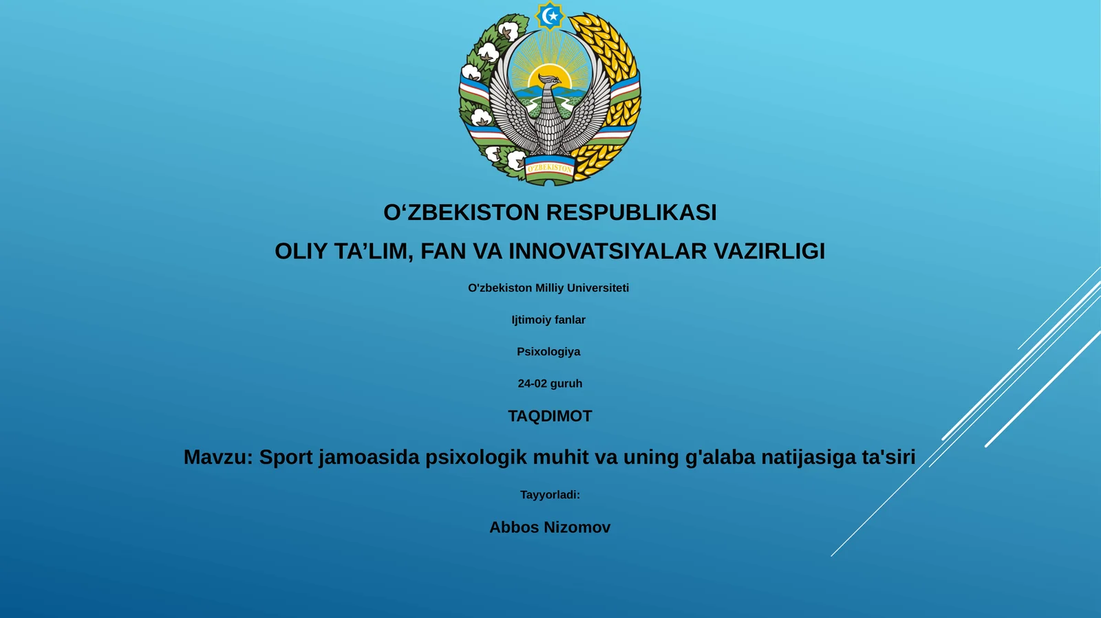 Sport jamoasida psixologik muhit va uning g'alaba natijasiga ta'siri