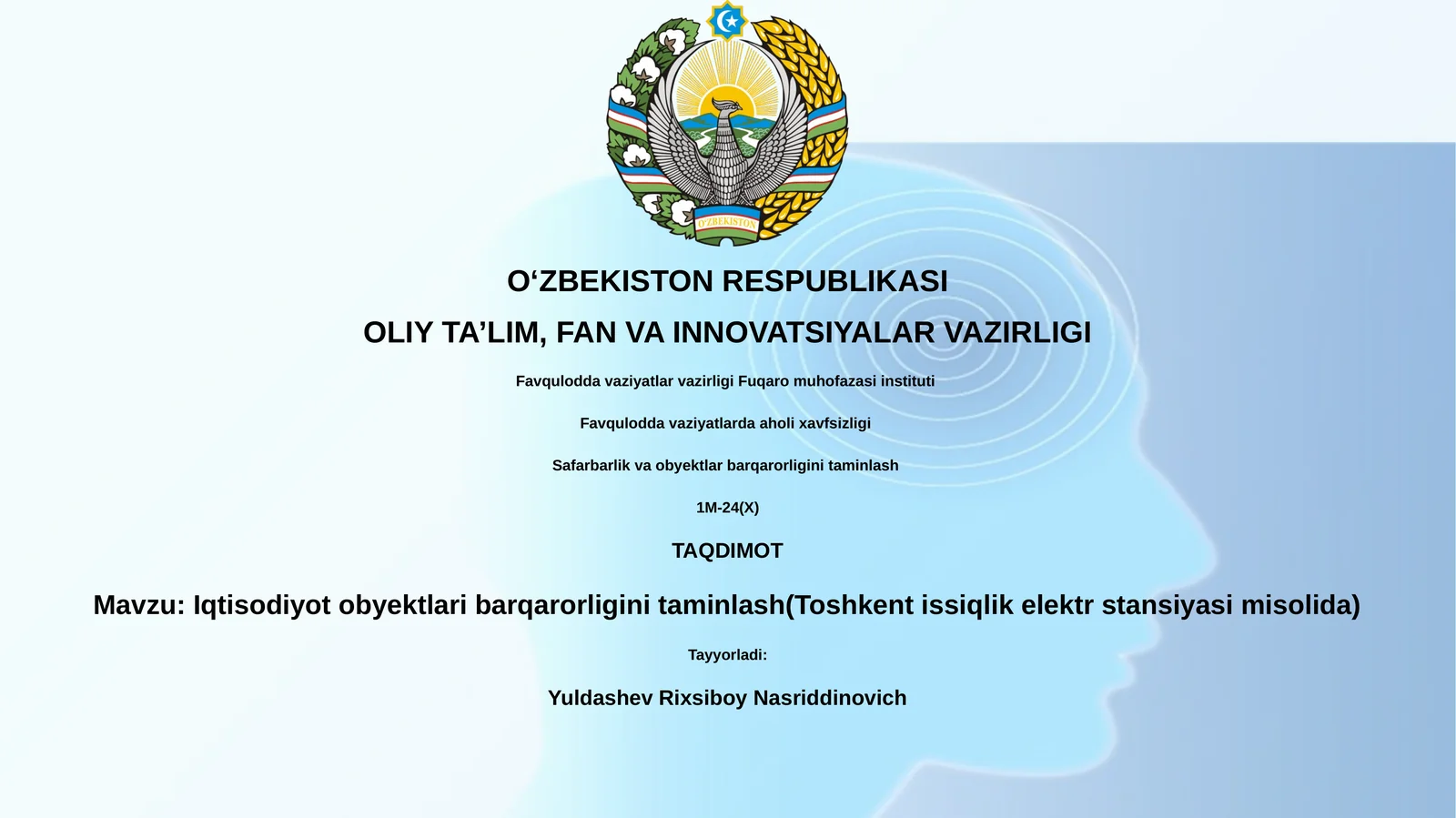 Iqtisodiyot obyektlari barqarorligini taminlash(Toshkent issiqlik elektr stansiyasi misolida)