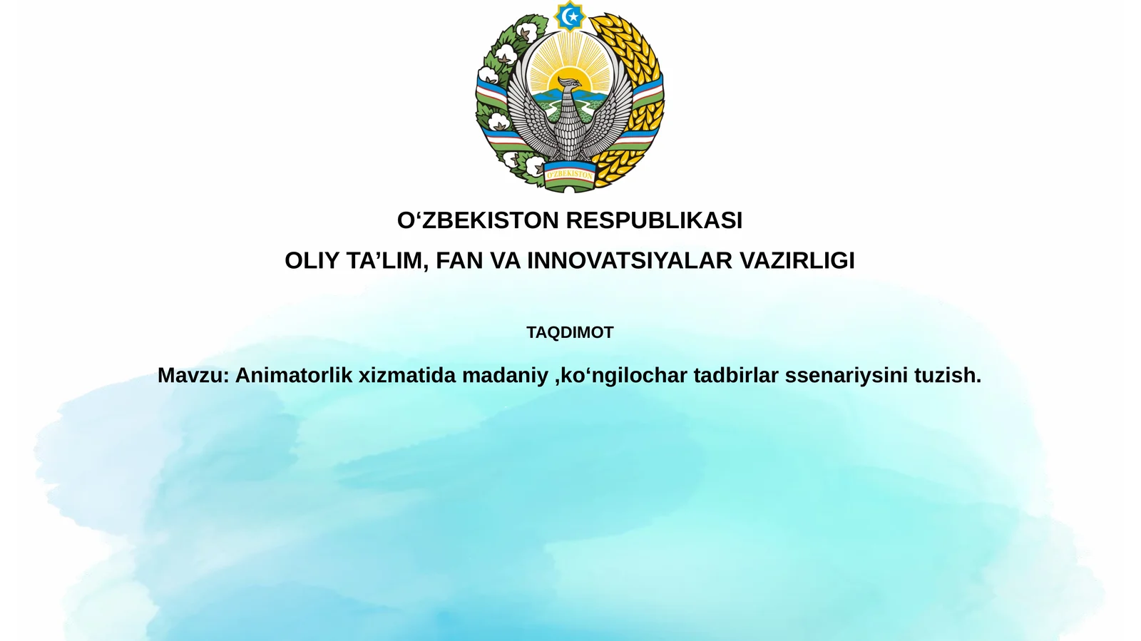 Animatorlik xizmatida madaniy, koʻngil ocharlardagi birlar ssenariysini tuzish