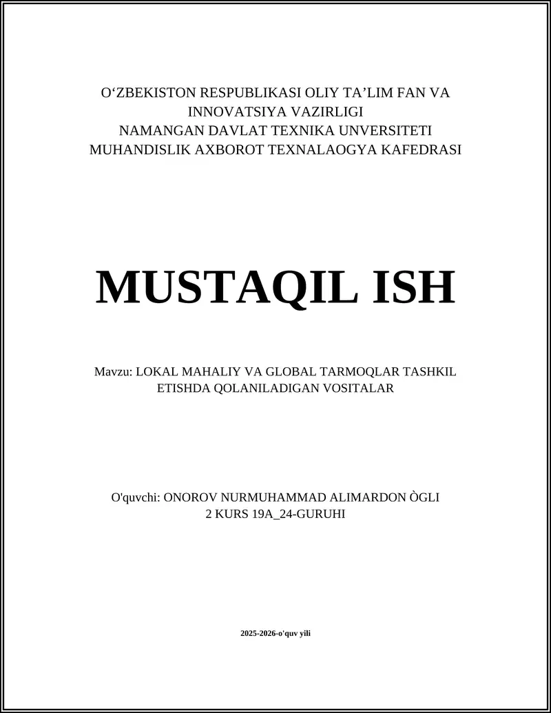 Ethernet kabel va konnektorlar (UTP, STP)