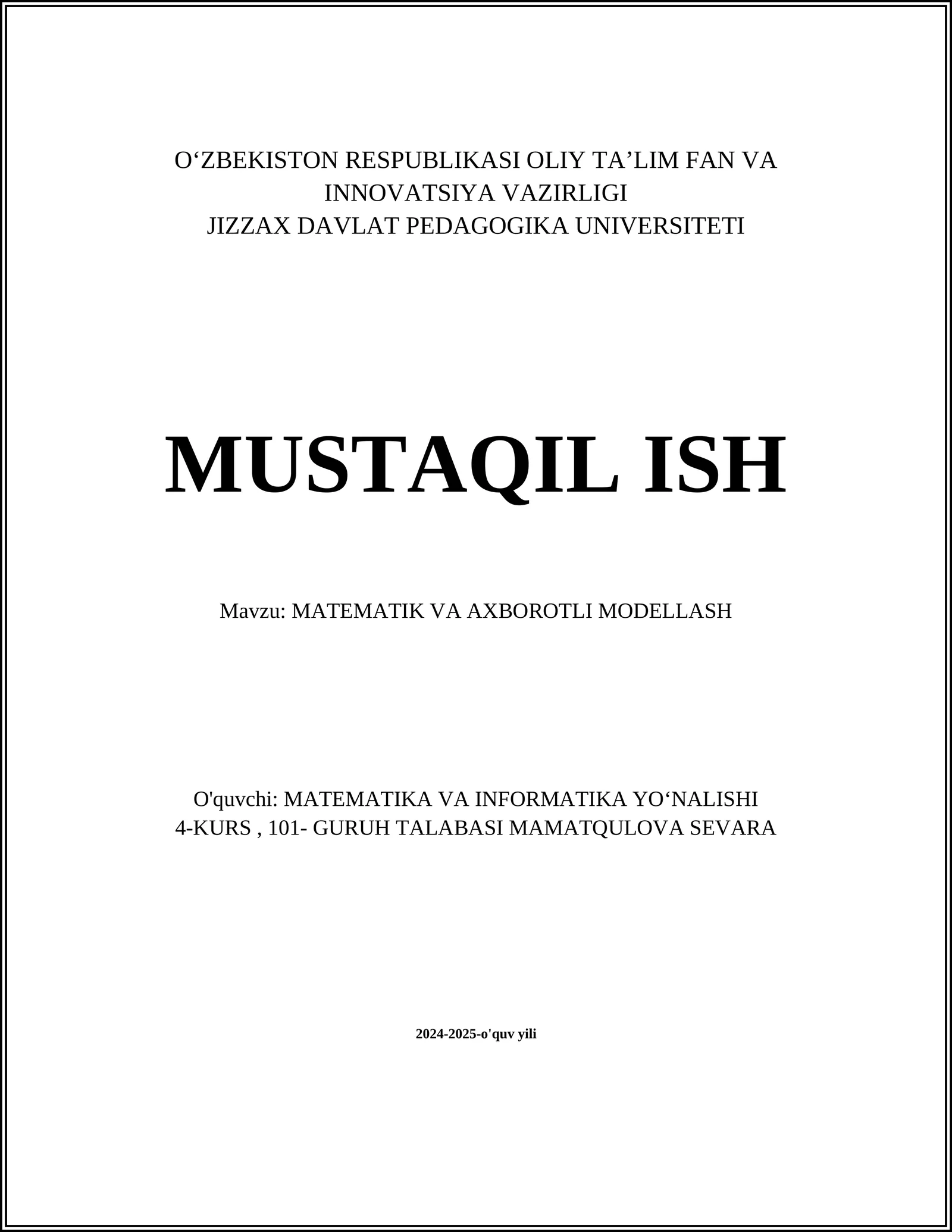 MATEMATIK VA AXBOROTLI MODELLASH