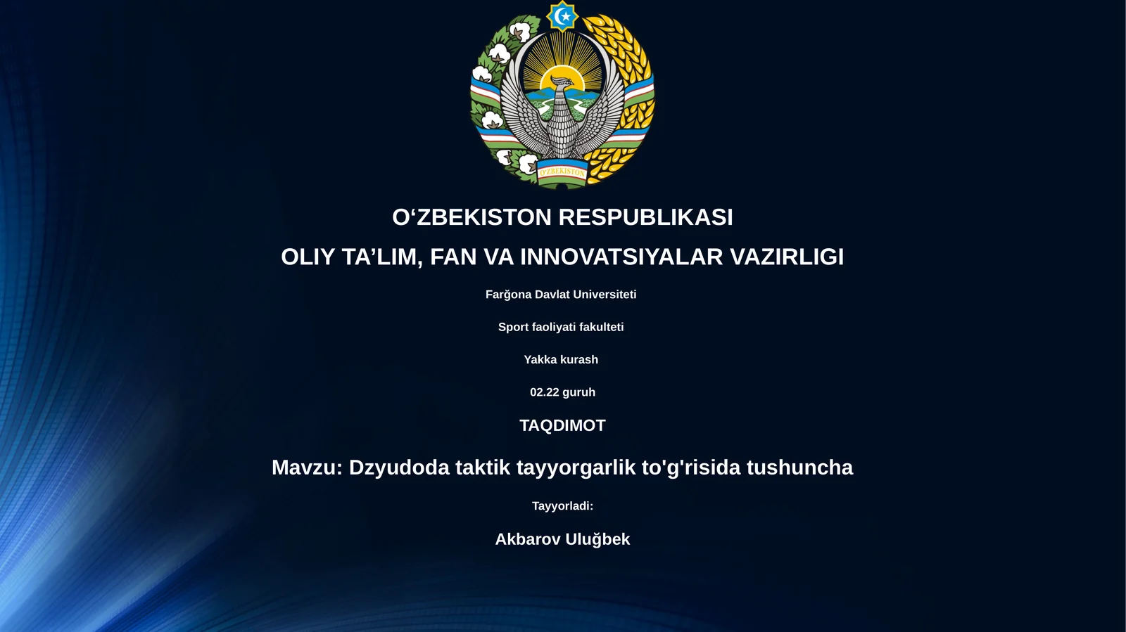 Dzyudoda taktik tayyorgarlik to'g'risida tushuncha
