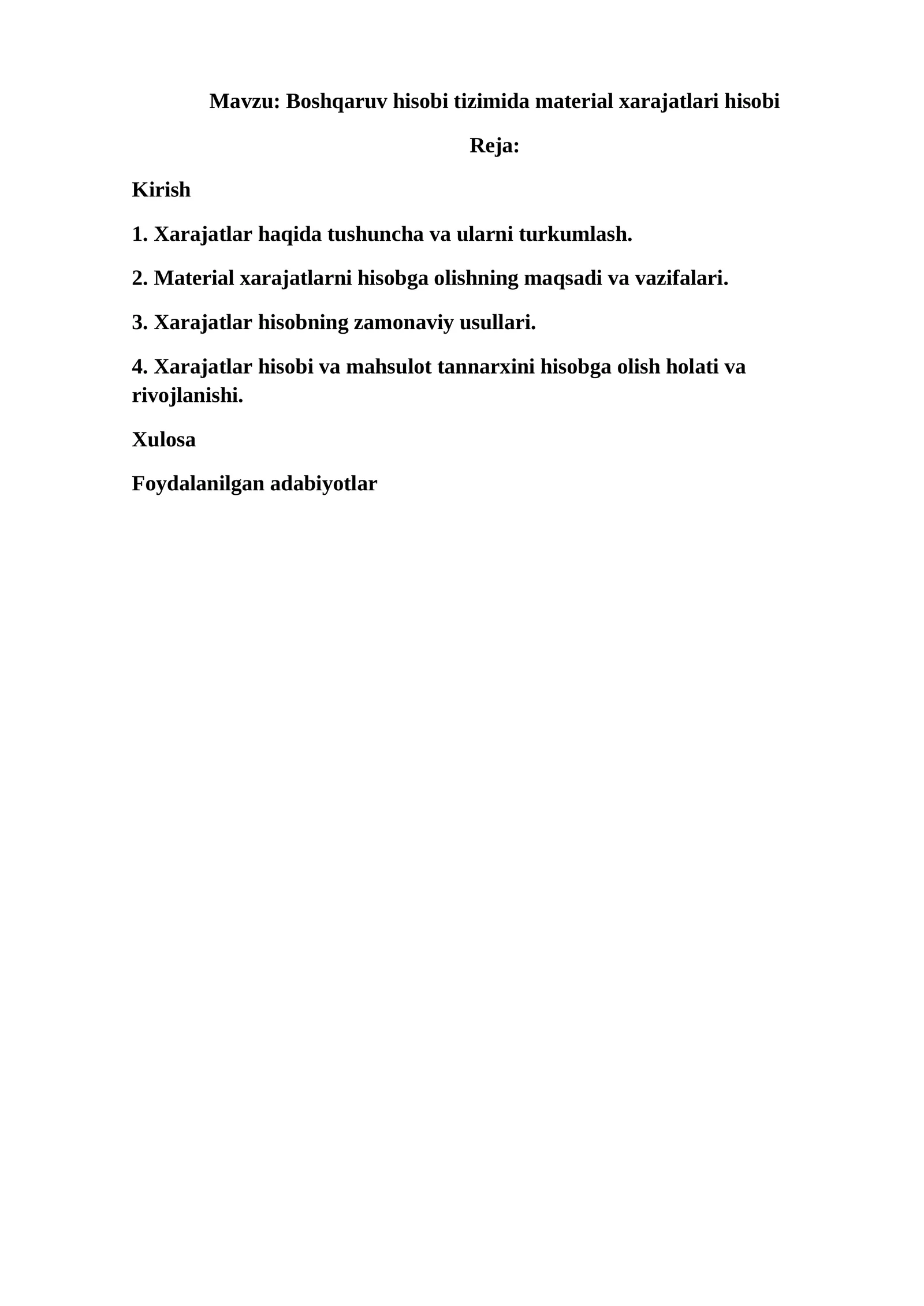 Boshqaruv hisobi tizimida material xarajatlari hisobi