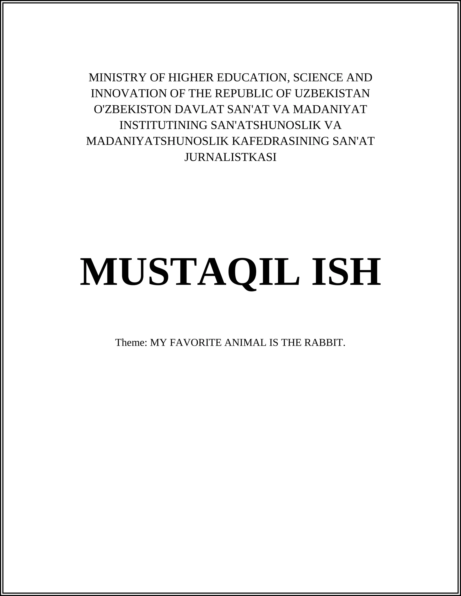 O'ZBEKISTON DAVLAT SAN'AT VA MADANIYAT INSTITUTINING SAN'ATSHUNOSLIK VA MADANIYATSHUNOSLIK KAFEDRASINING SAN'AT JURNALISTKASI