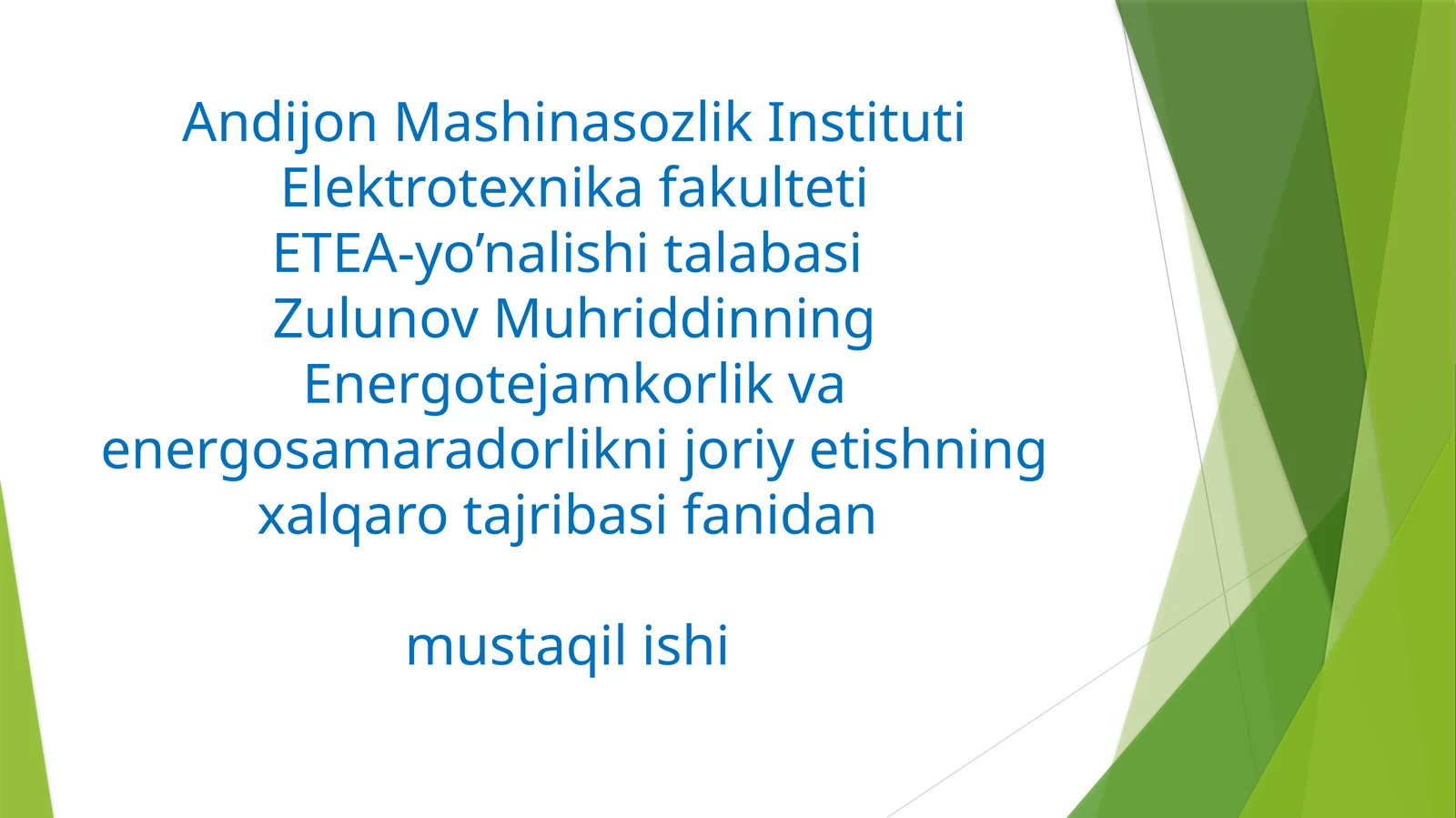 SANOAT KORXONALAR MA’MURIY BINOLARIDA ENERGIYADAN OQILONA FOYDALANISH