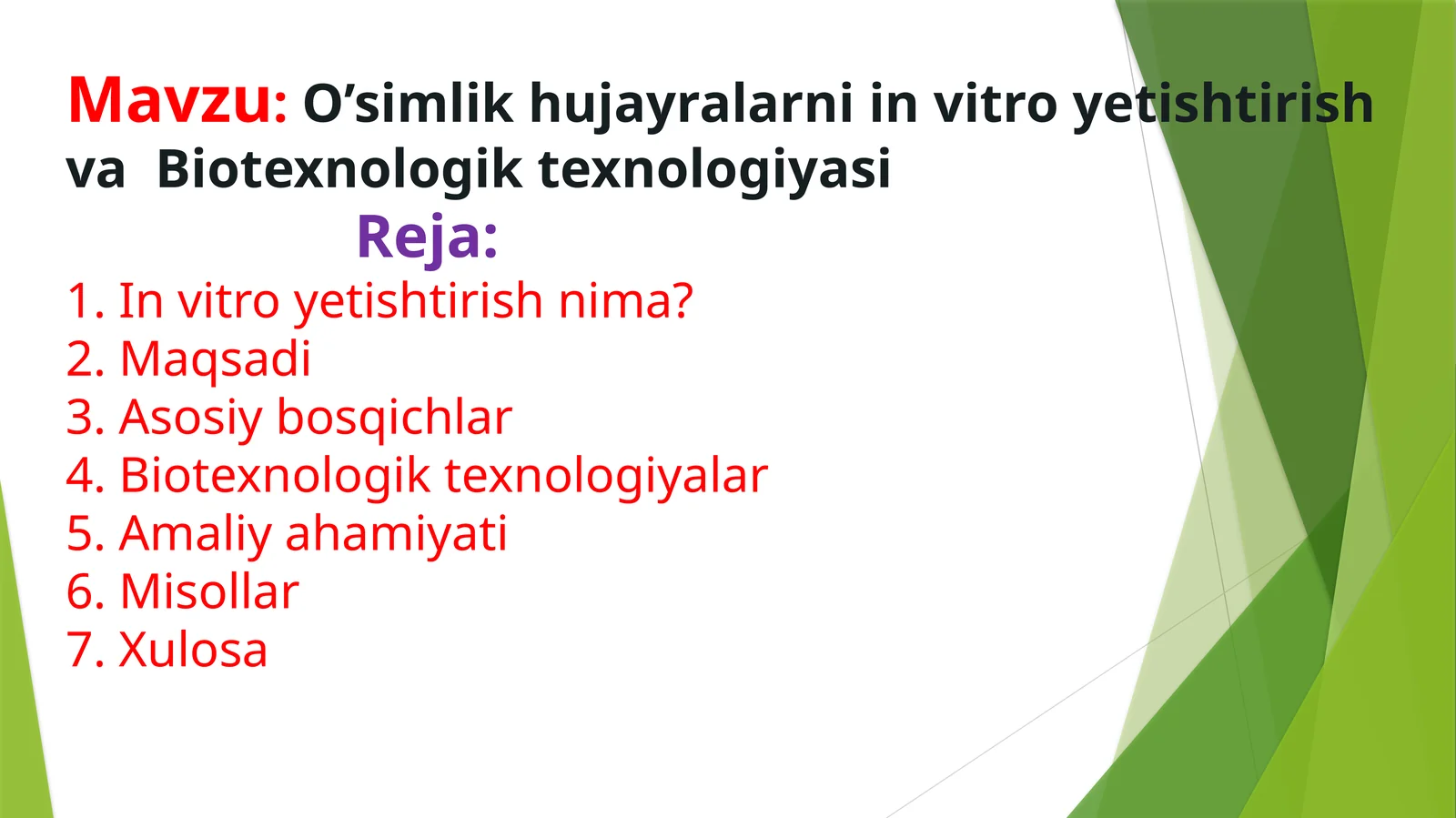 O’simlik hujayralarni in vitro yetishtirish va  Biotexnologik texnologiyasi