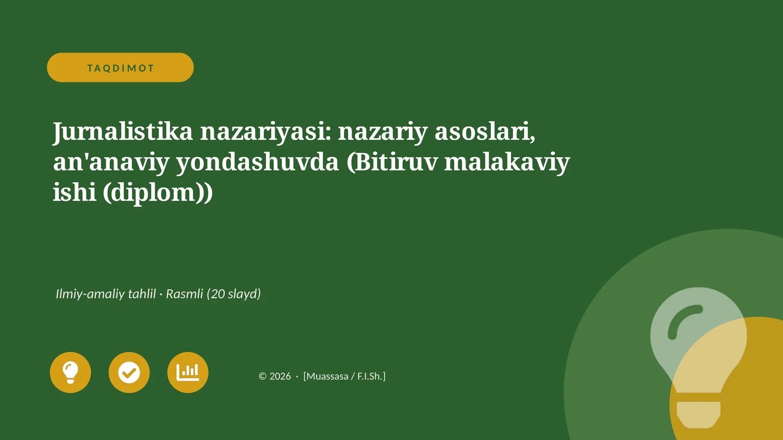 Jurnalistika nazariyasi: nazariy asoslari, an'anaviy yondashuvda (Bitiruv malakaviy ishi (diplom))