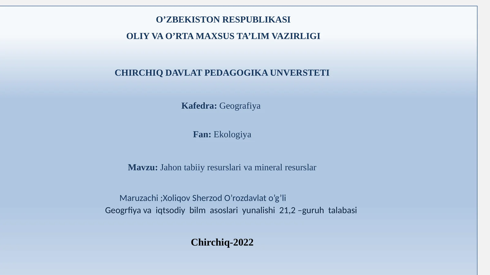 Jahon tabiiy resurslarivamineralresurslar