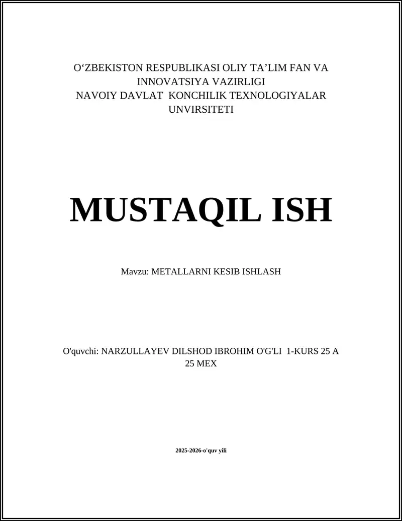 METALLARNI KESIB ISHLASH