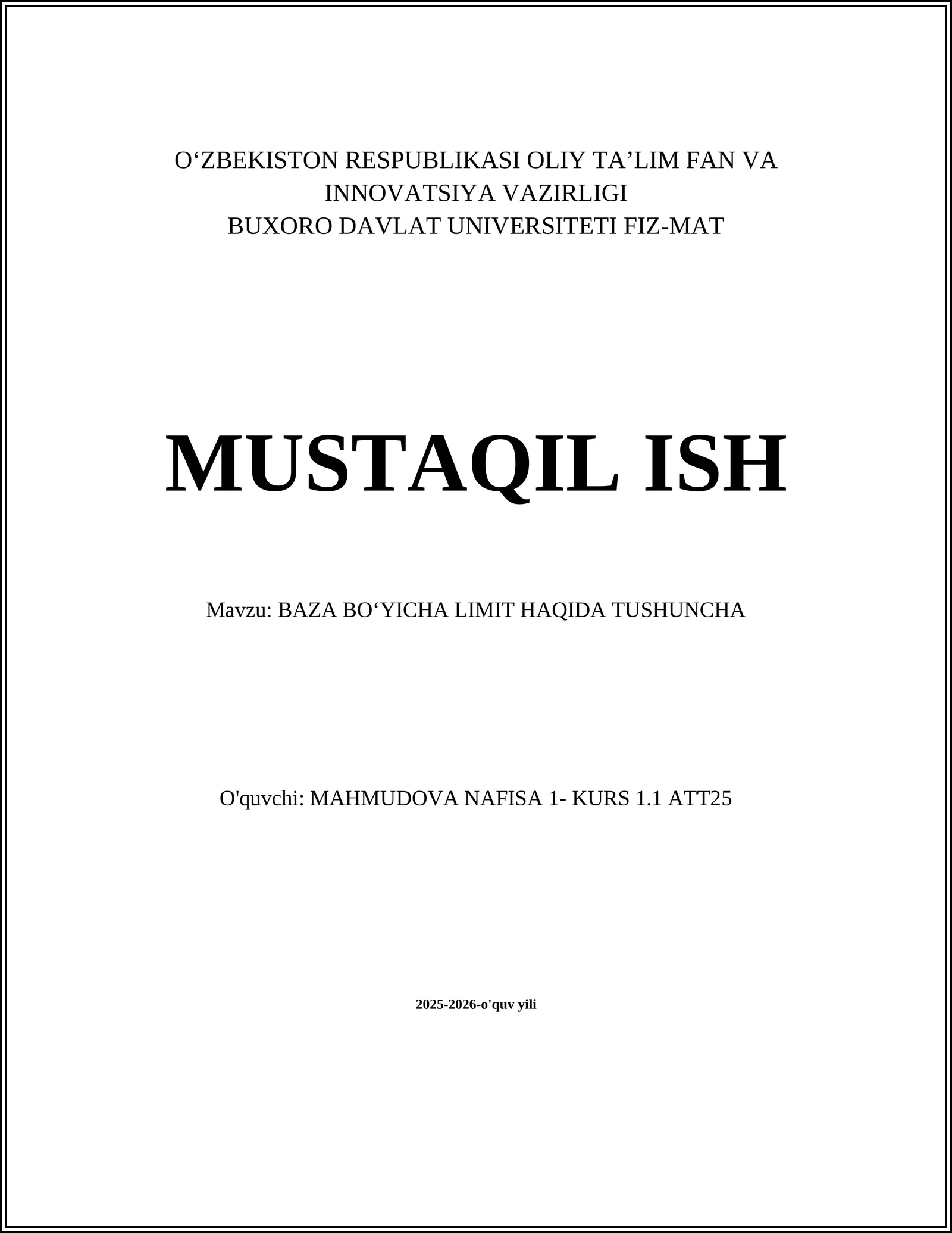 BAZA BOʻYICHA LIMIT HAQIDA TUSHUNCHA