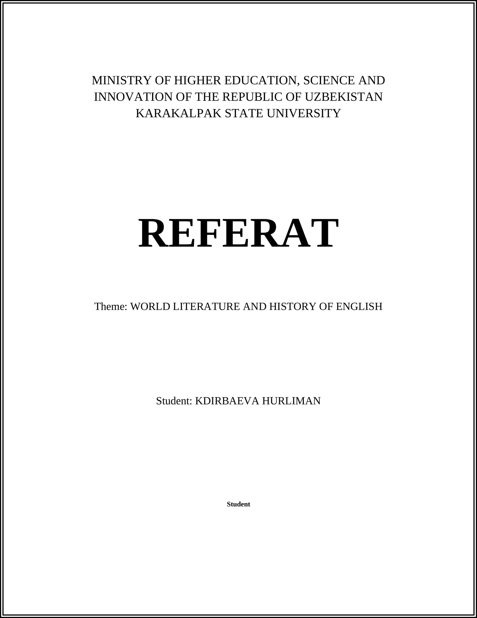 WORLD LITERATURE AND HISTORY OF ENGLISH