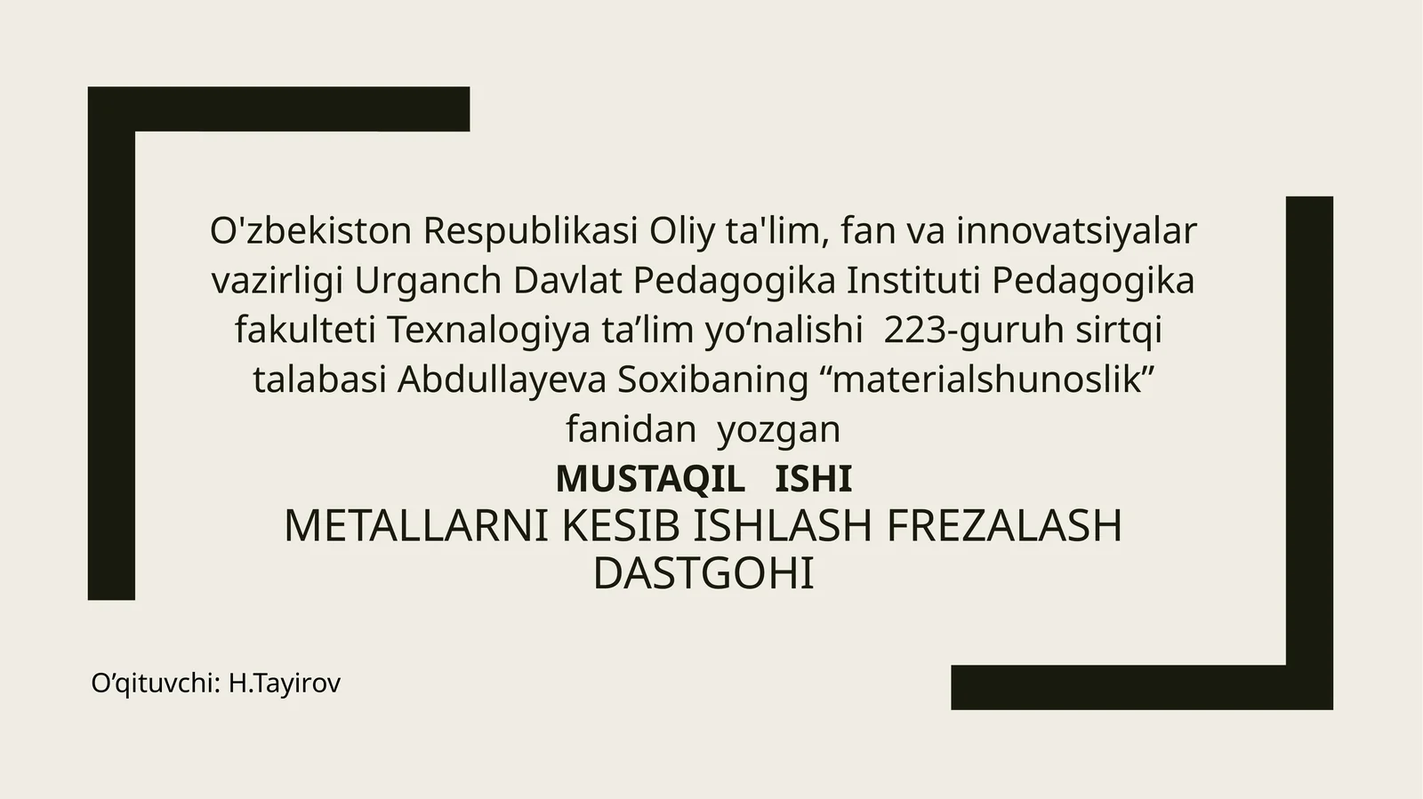 Metallarni kesib ishlash frezalash dastgohi