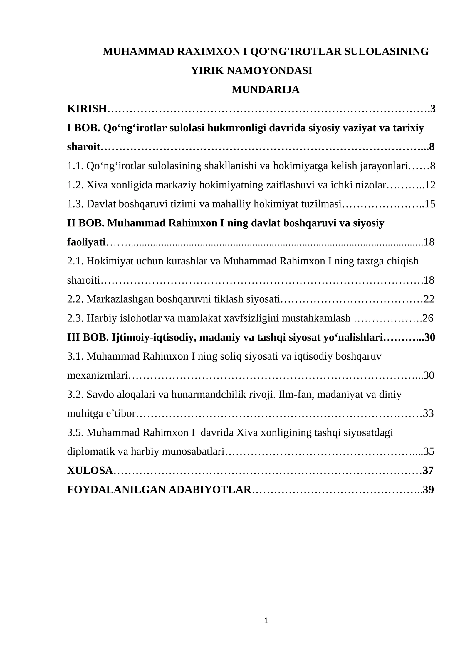 MUHAMMAD RAXIMXON I QO'NG'IROTLAR SULOLASINING YIRIK NAMOYONDASI