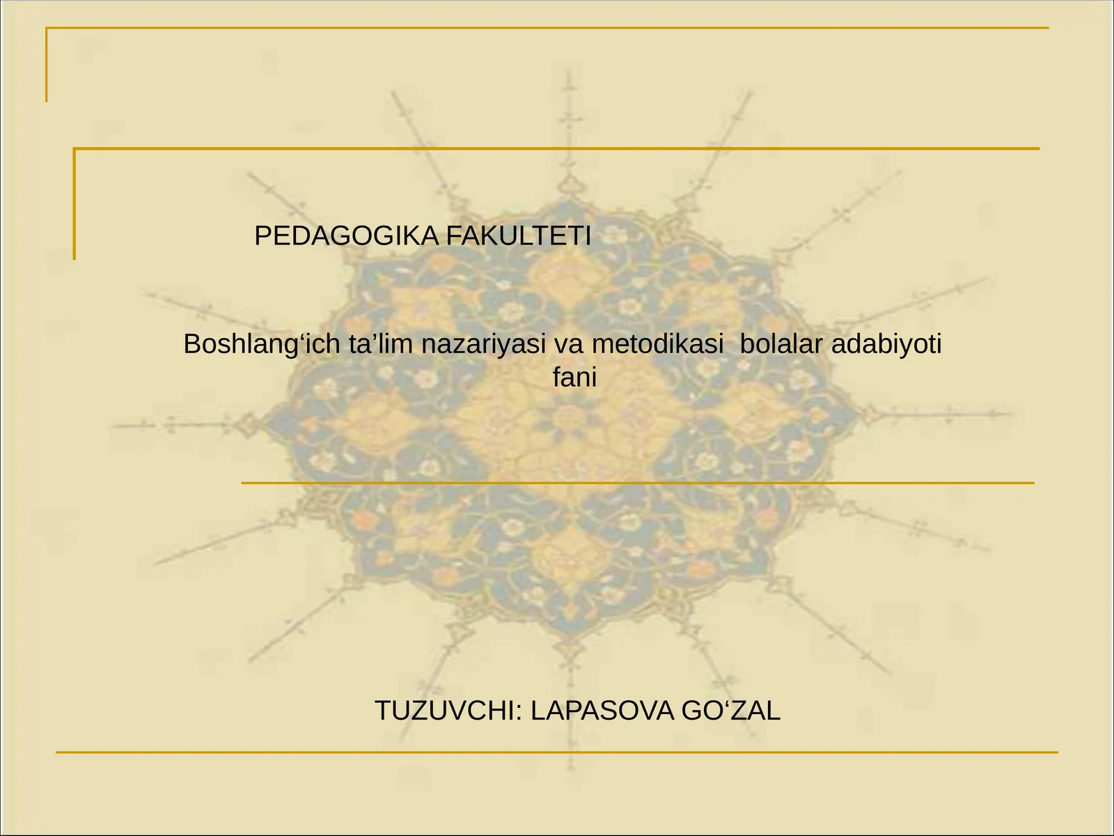 Boshlang‘ich ta’lim nazariyasi va metodikasi bolalar adabiyoti fani