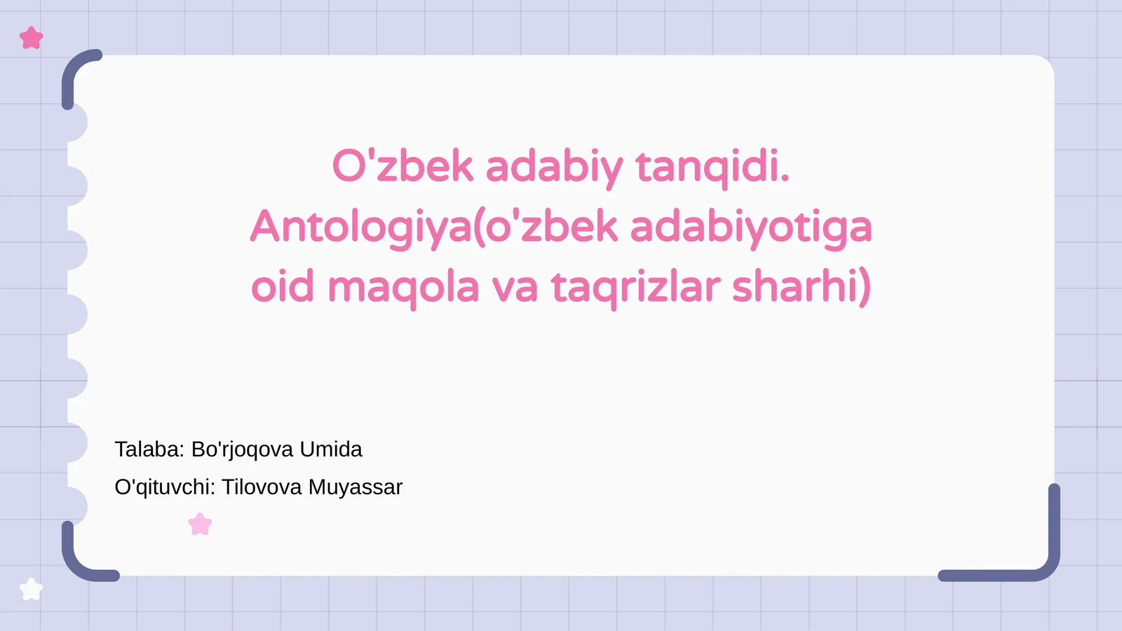 O'zbek adabiy tanqidi. Antologiya(o'zbek adabiyotiga oid maqola va taqrizlar sharhi)