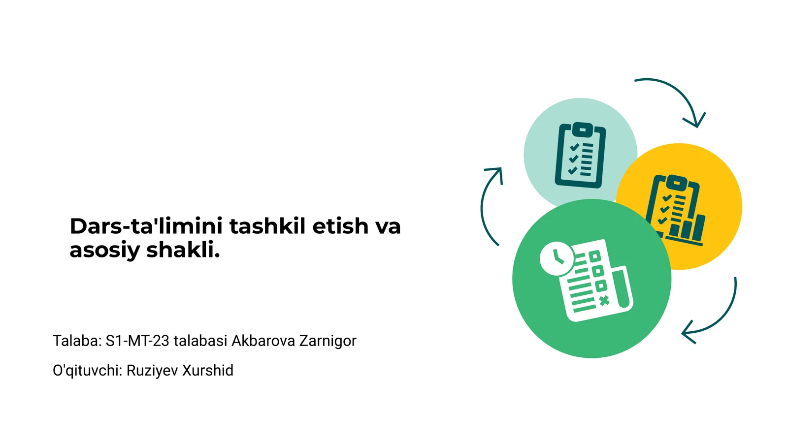 Dars-ta'limini tashkil etish va asosiy shakli