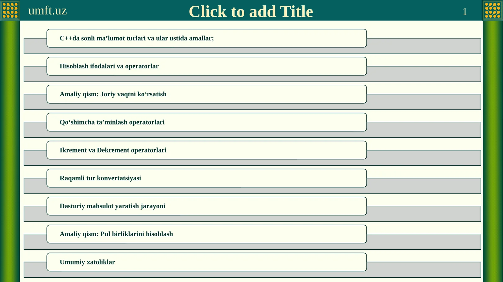 C++da sonli ma’lumot turlari va ular ustida amallar