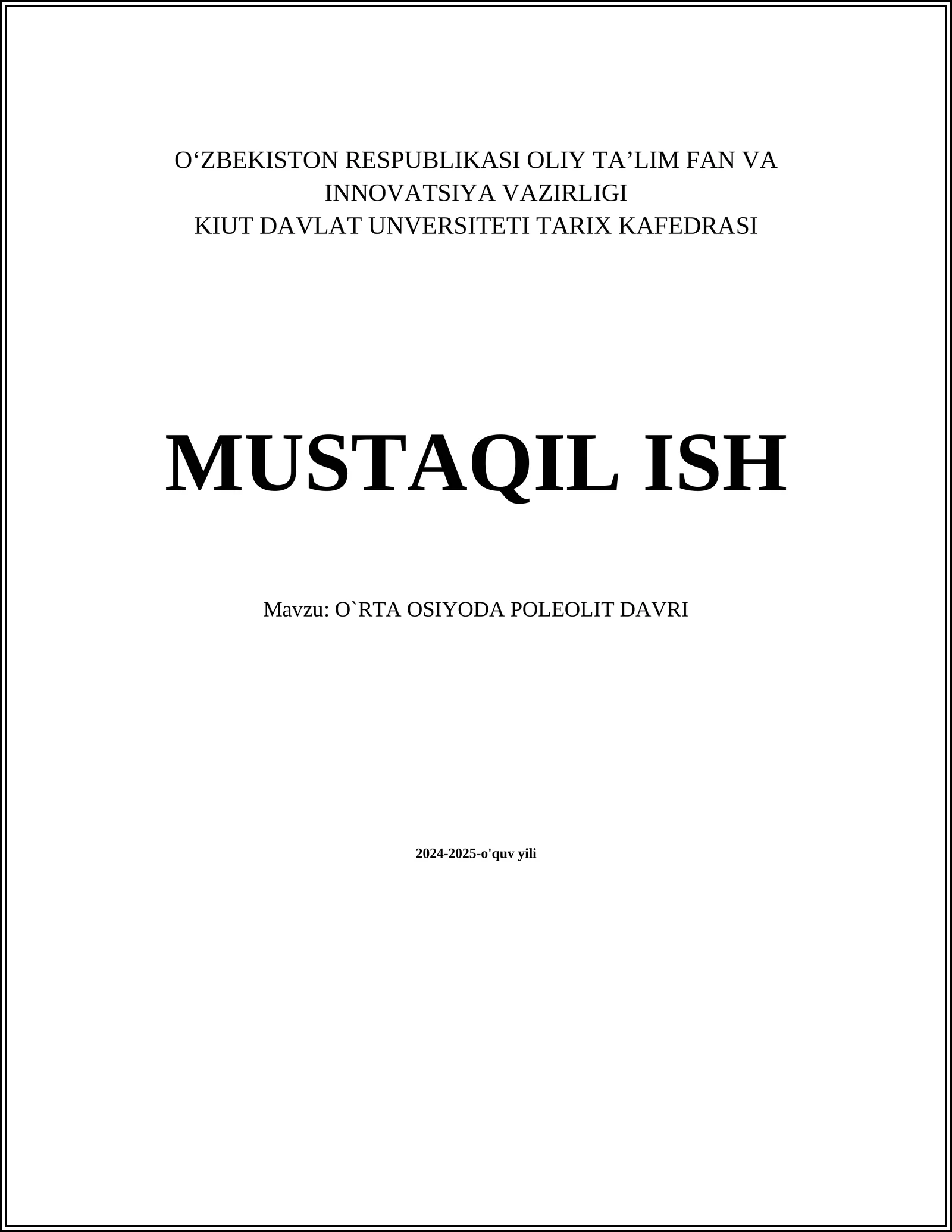 O`RTA OSIYODA POLEOLIT DAVRI