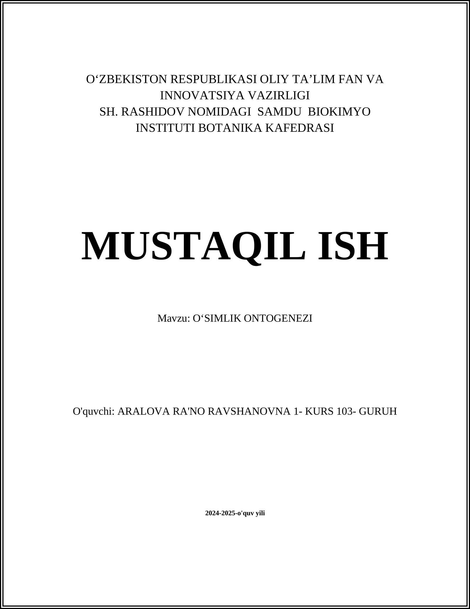 OʻSIMLIK ONTOGENEZI