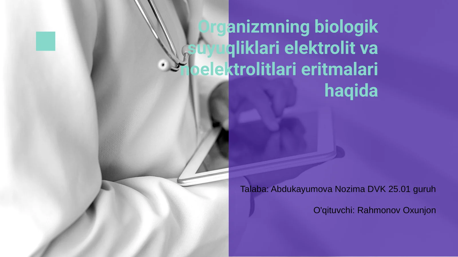 Organizmning biologik suyuqliklari elektrolit va noelektrolitlari