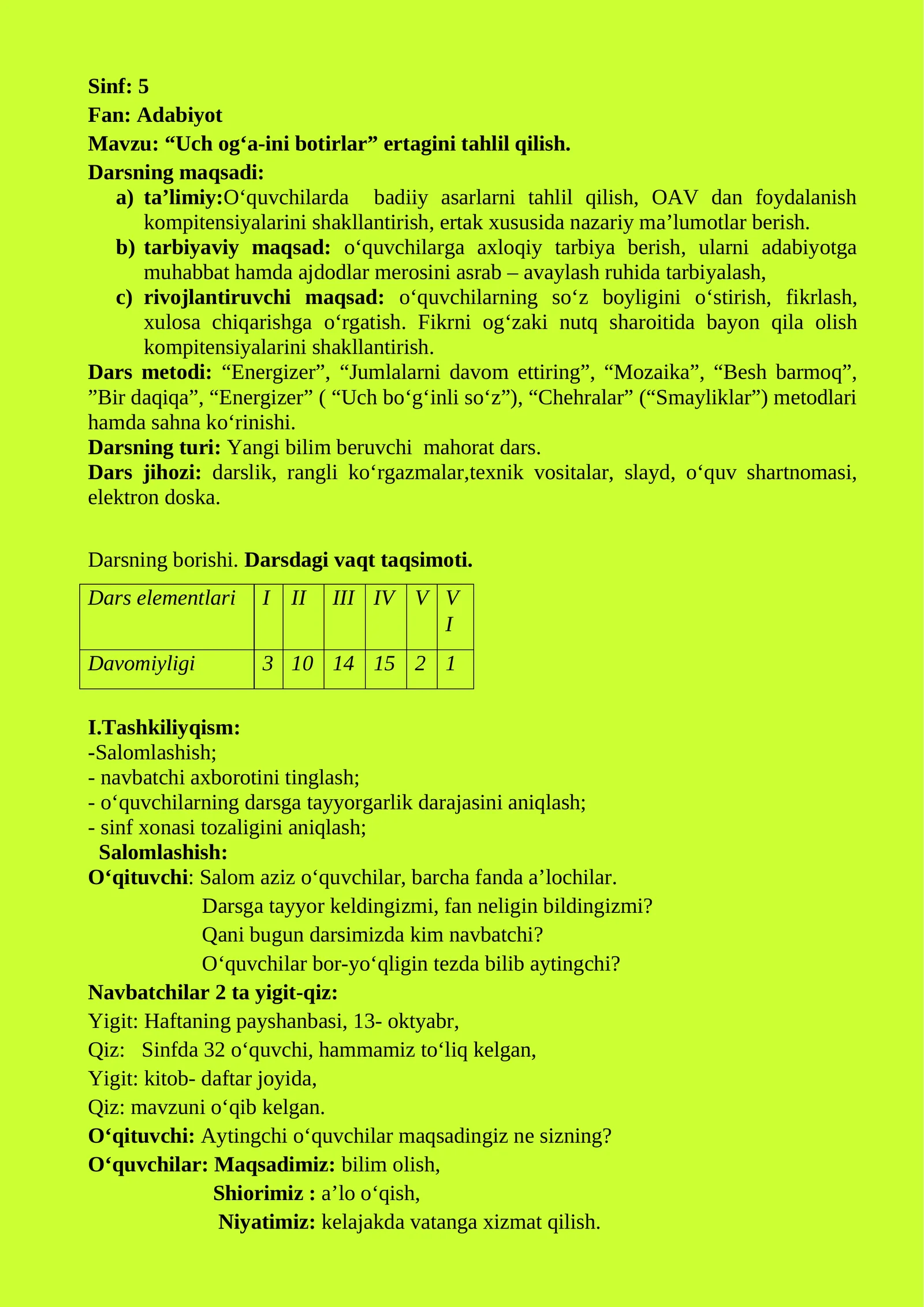 “Uch og‘a-ini botirlar” ertagini tahlil qilish