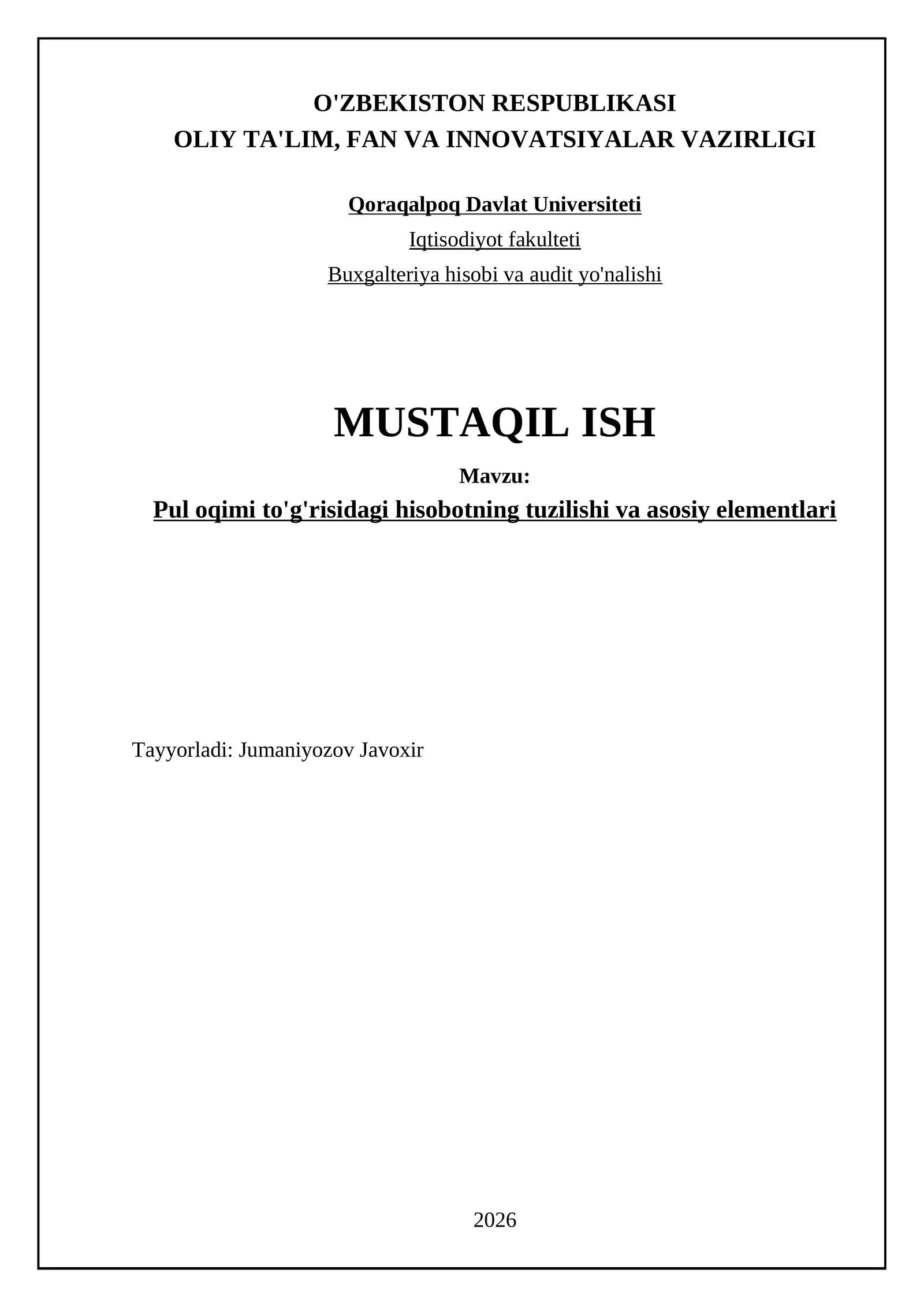 Pul oqimi to'g'risidagi hisobotning tuzilishi va asosiy elementlari