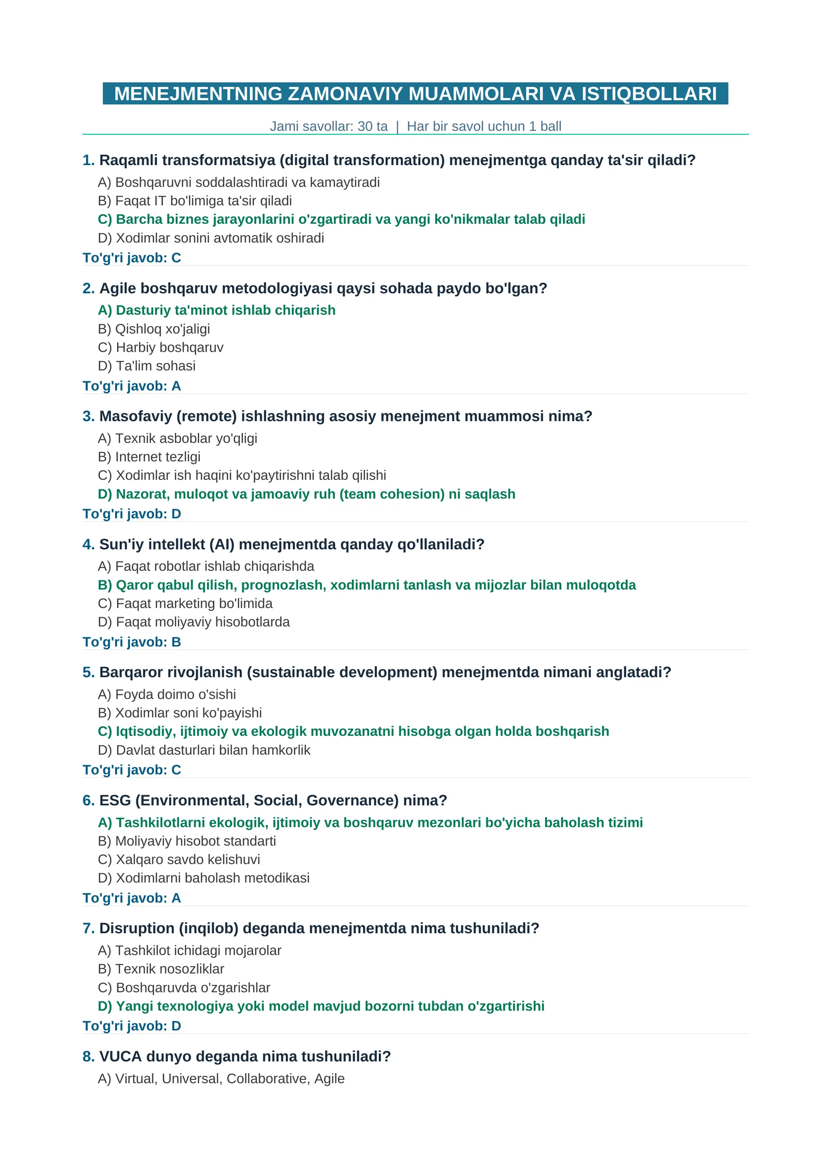 MENEJMENTNING ZAMONAVIY MUAMMOLARI VA ISTIQBOLLARI