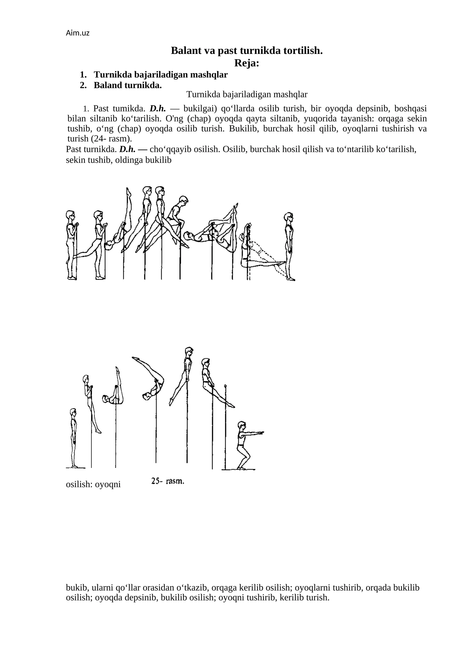 Balant va past turnikda tortilish