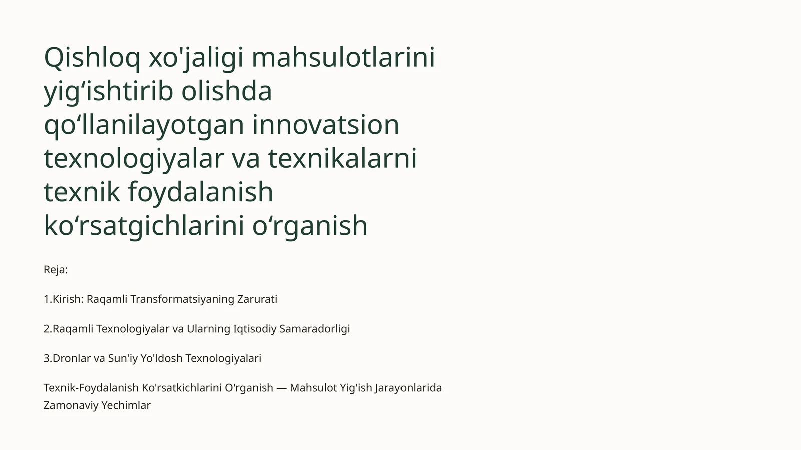 Texnik-Foydalanish Ko'rsatkichlarini O'rganish
