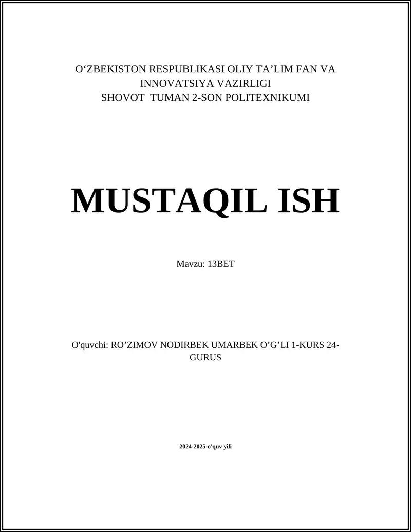 13BET tikish platformasi