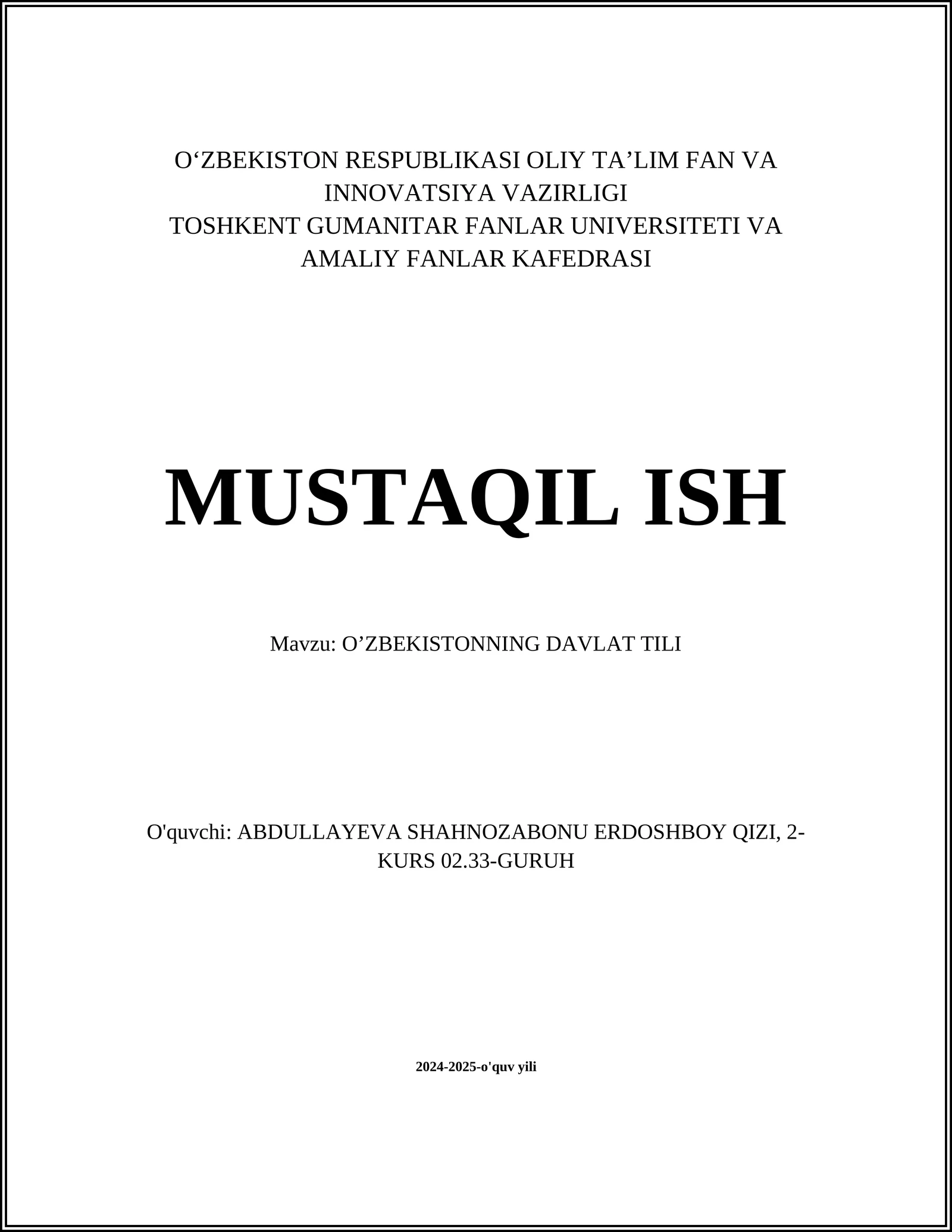 O’ZBEKISTONNING DAVLAT TILI