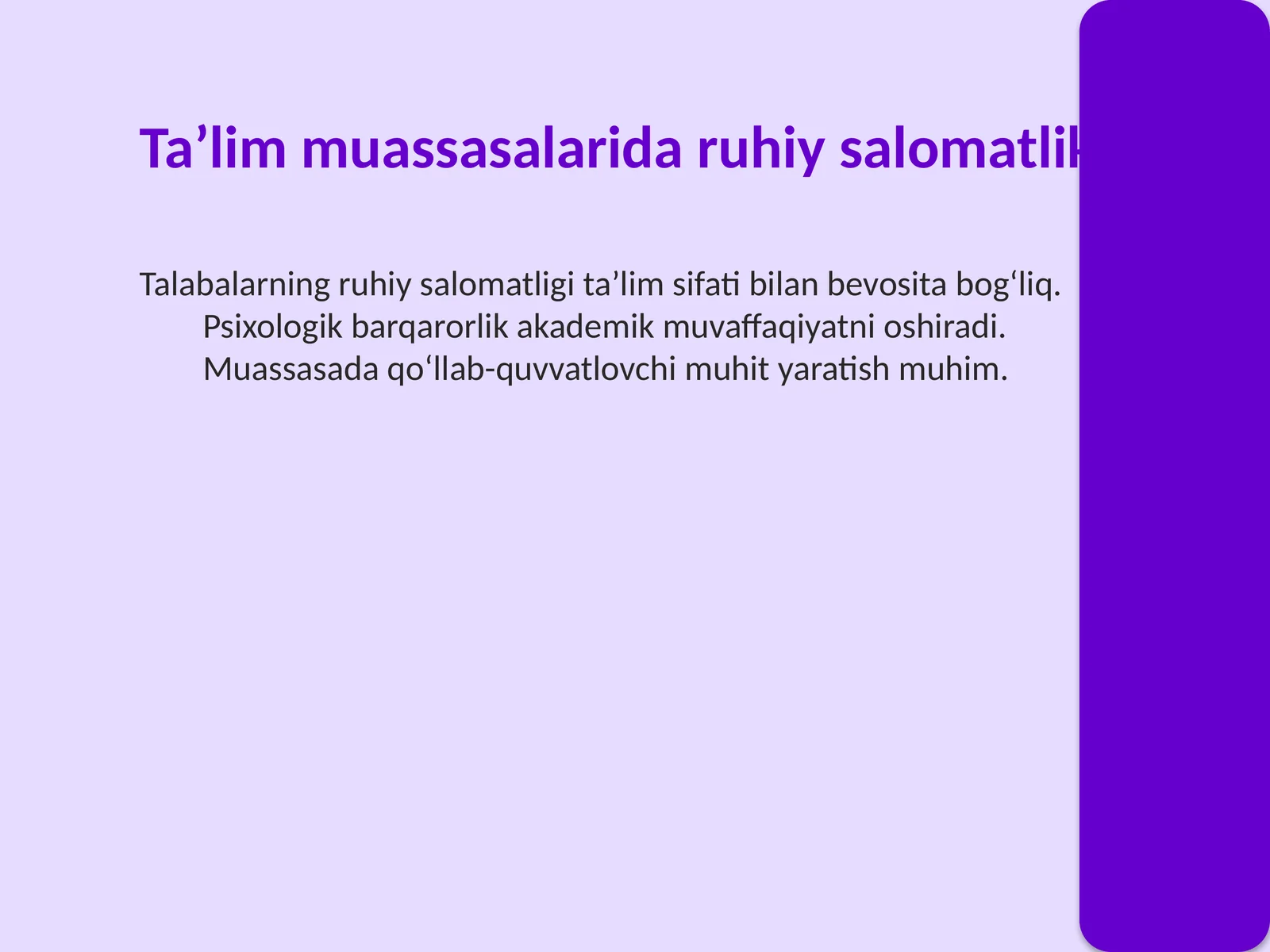 Ta’lim muassasalarida ruhiy salomatlik