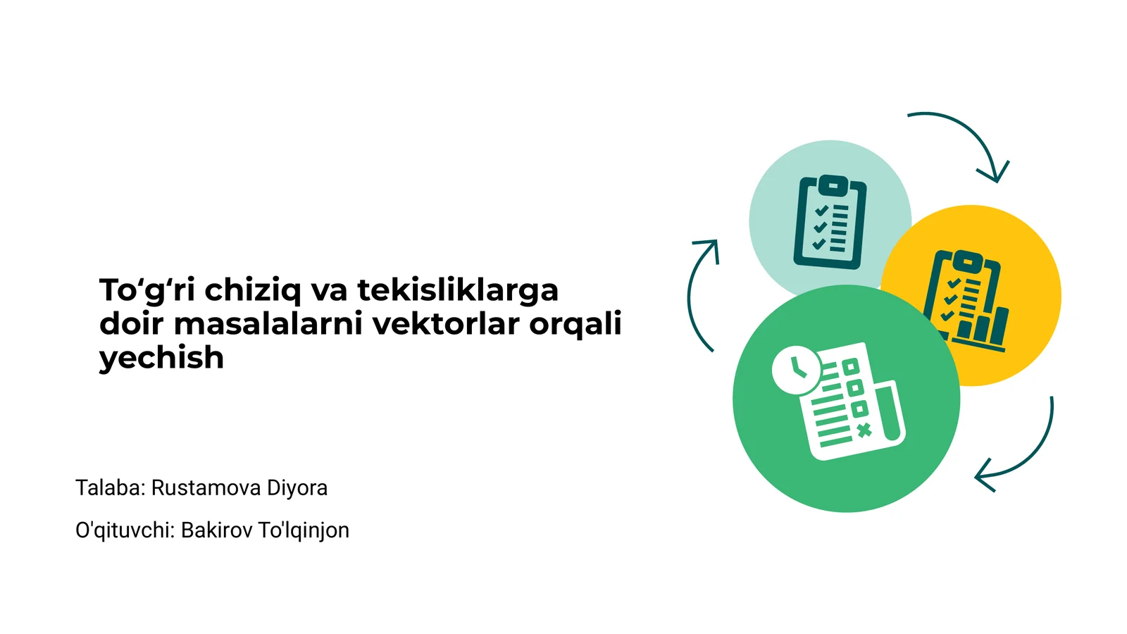 Toʻgʻri chiziq va tekisliklarga doir masalalarni vektorlar orqali yechish